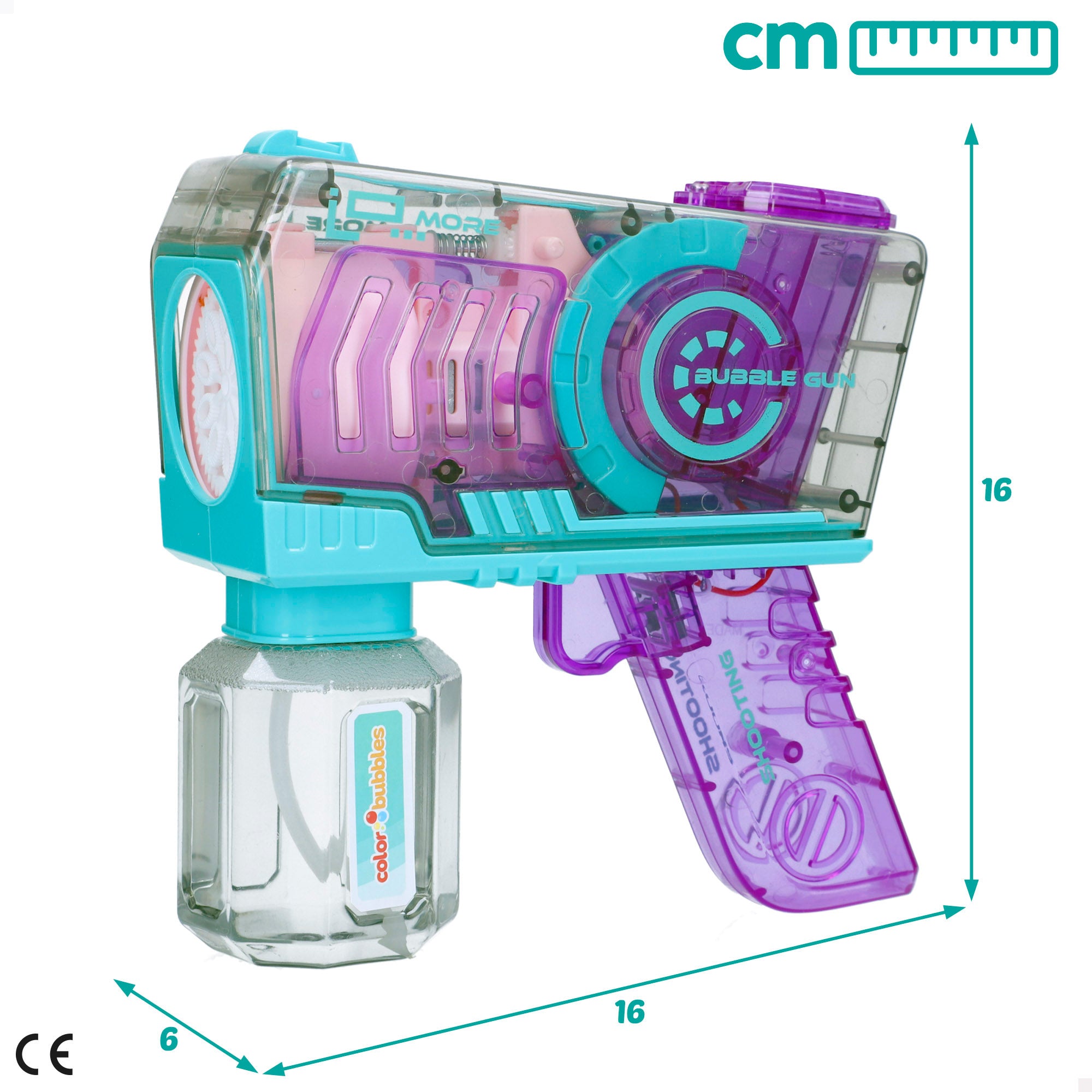 Pistola de pompas de jabón recargable 16 cm Color Bubbles
