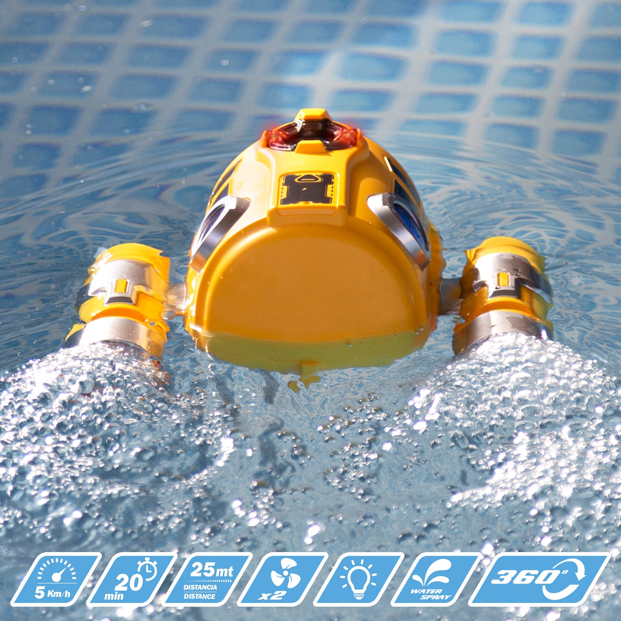 Submarino teledirigido de 17 cm 360º con luces y spray Motor Spray Boat