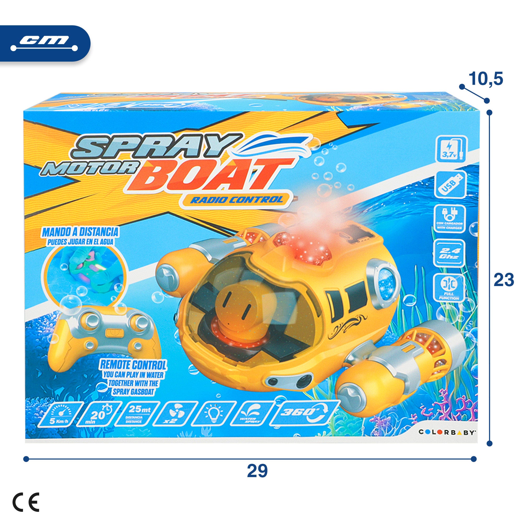 Submarino teledirigido de 17 cm 360º con luces y spray Motor Spray Boat