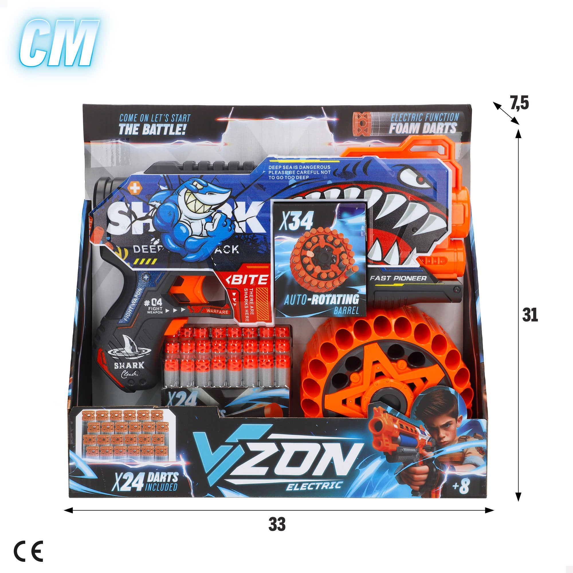 Pistola de juguete eléctrica tiburón con 24 dardos de espuma V-Zone