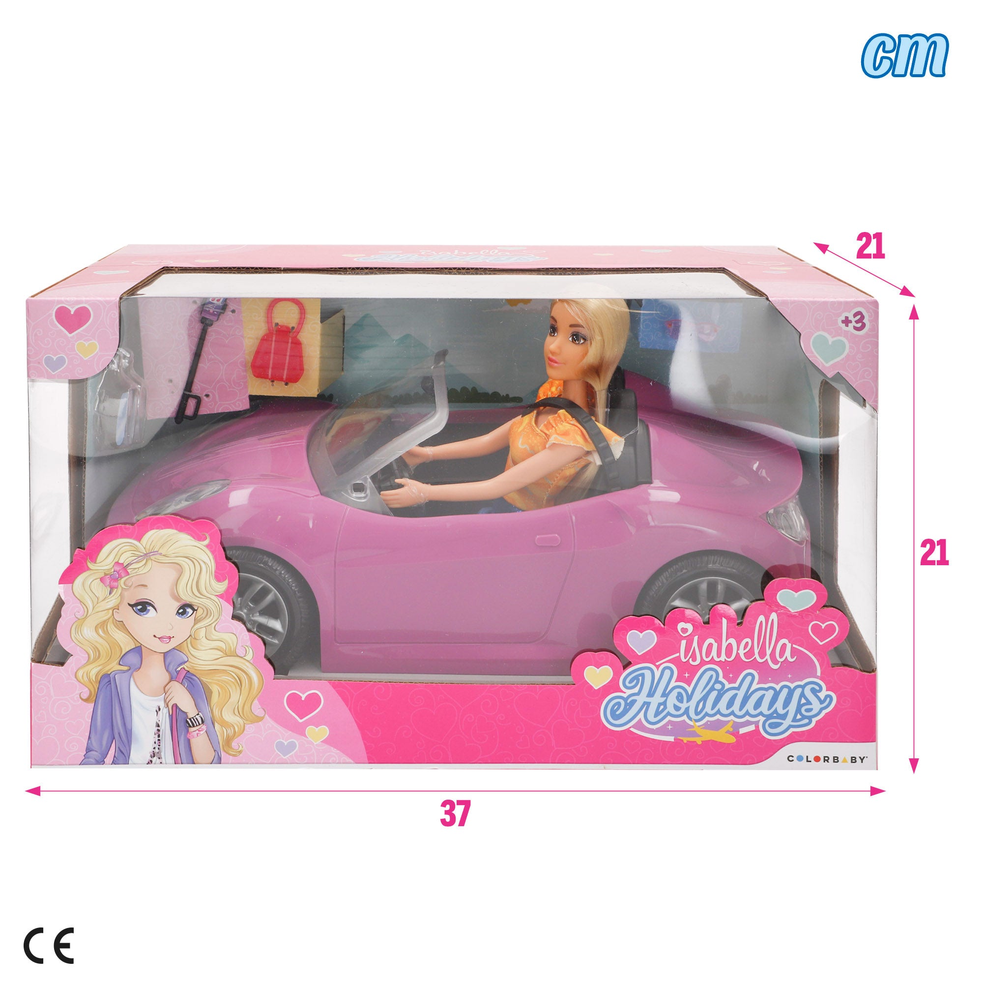 Muñeca con coche deportivo y accesorios Isabella