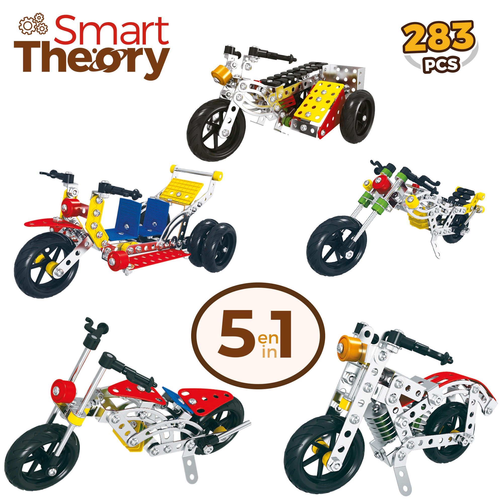 Juego construcción 5 motos de metal 283 piezas Smart Theory
