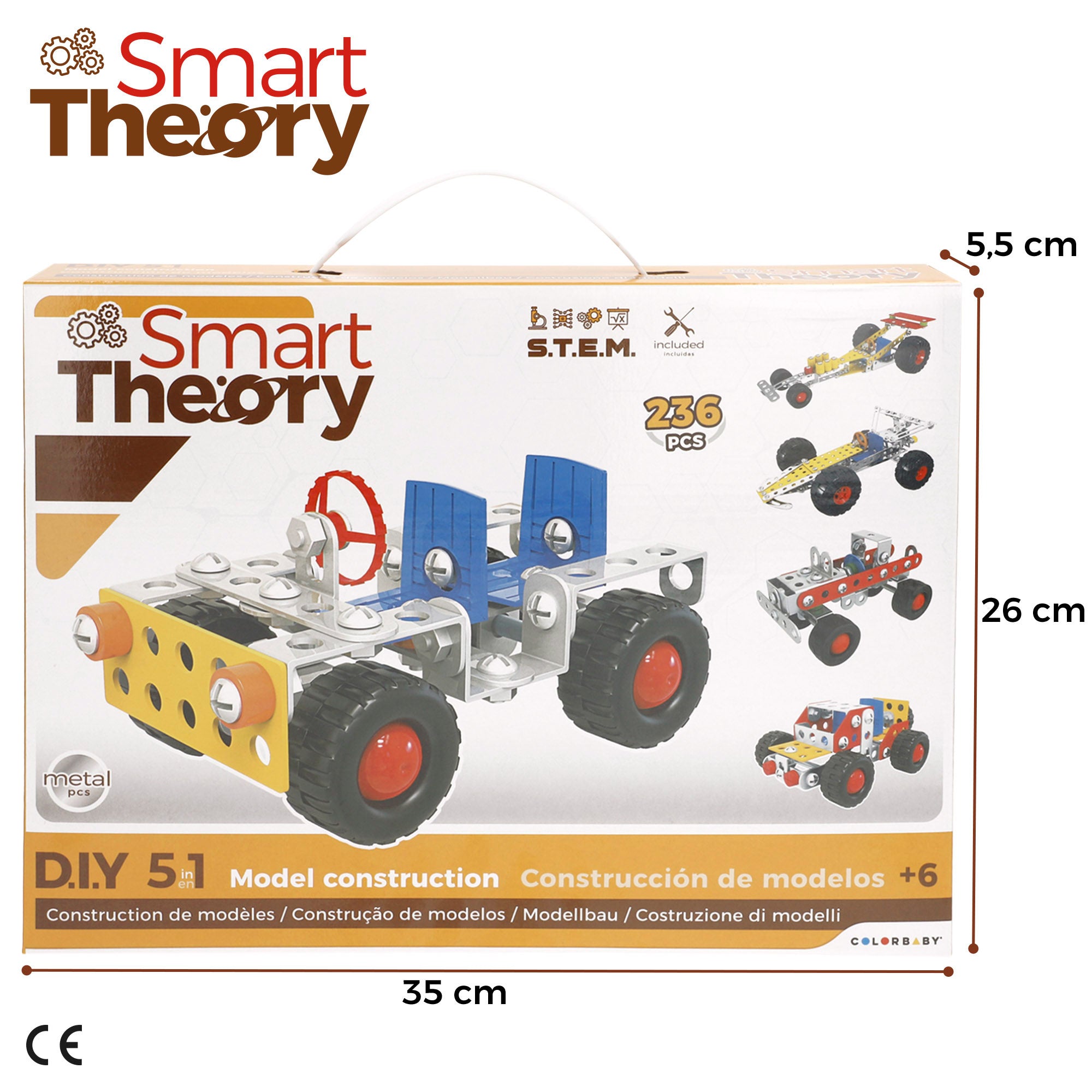Juego construcción 5 coches de metal 236 piezas Smart Theory