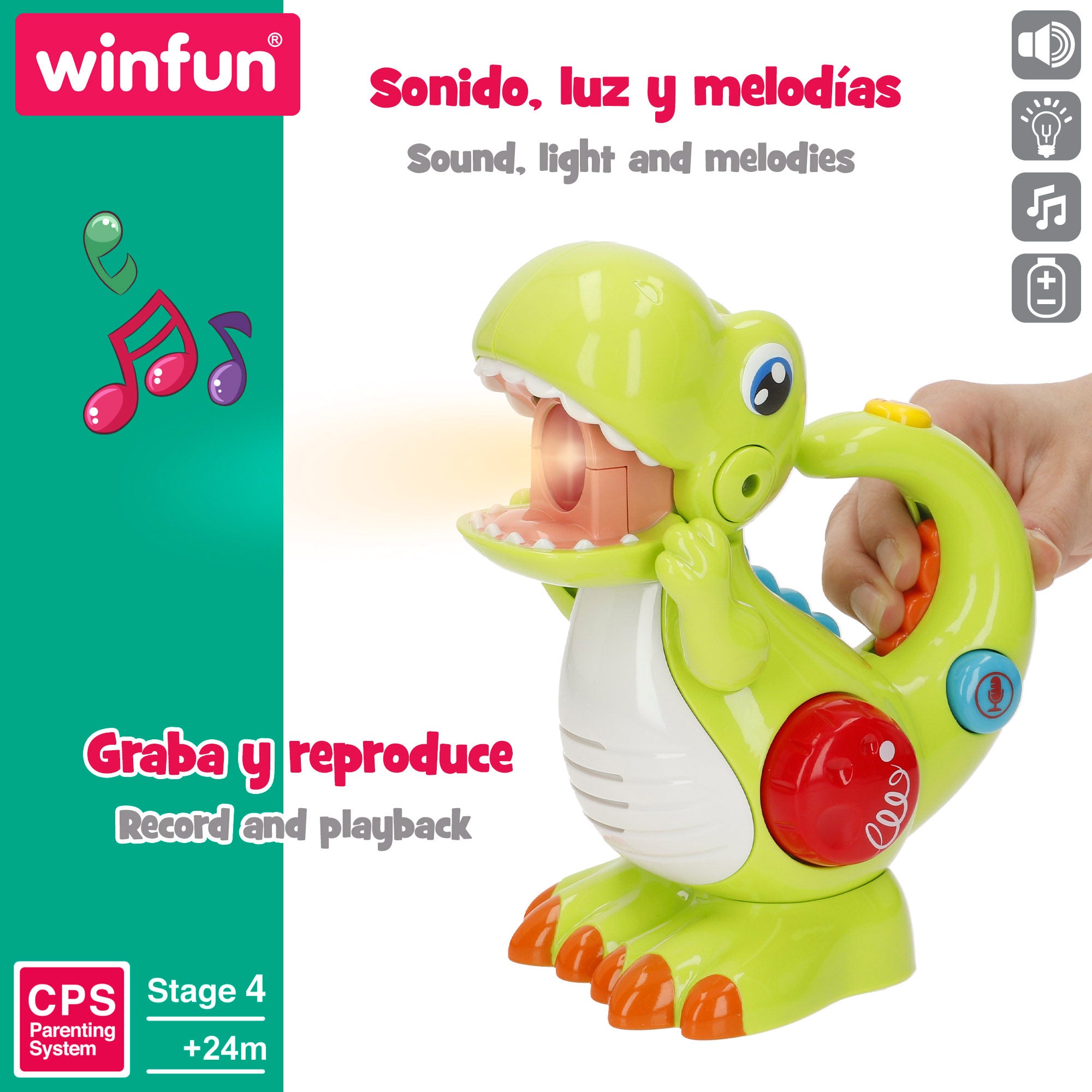 Winfun Dinosaurio juguete eléctrico con grabador, luz y sonido