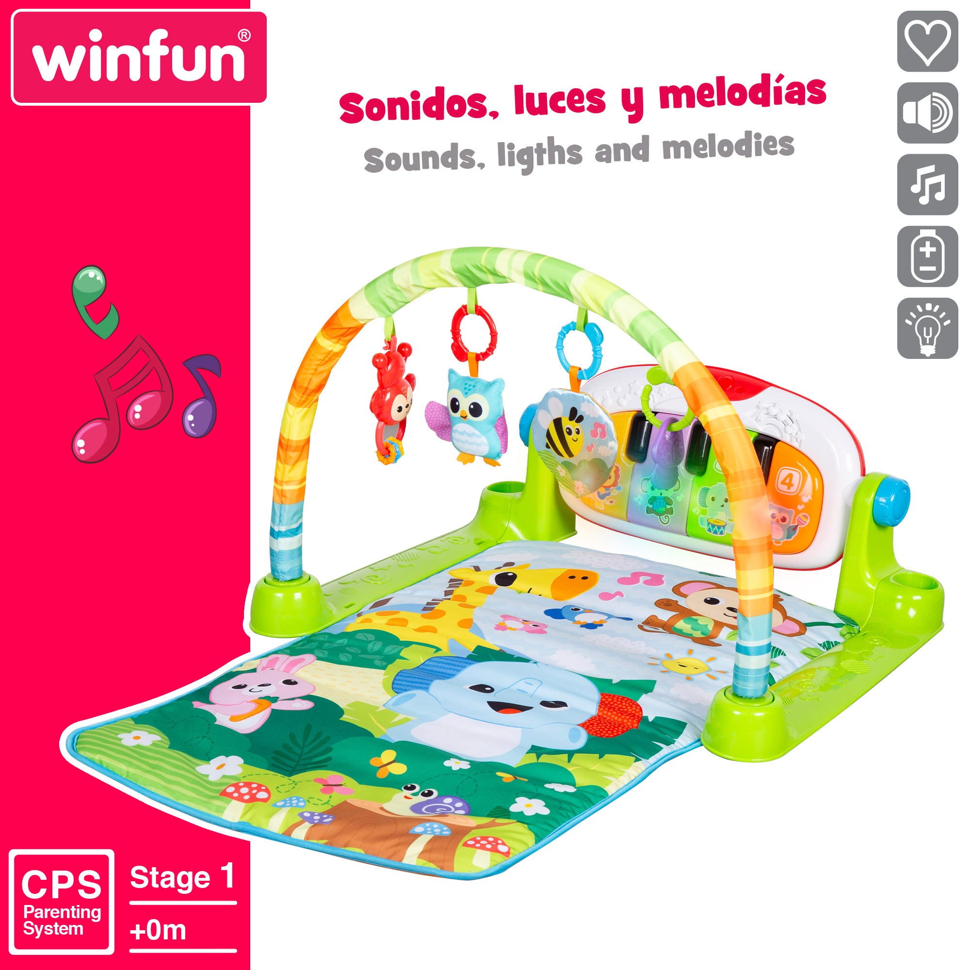 Winfun Alfombra gimnasio bebé musical animales jungla