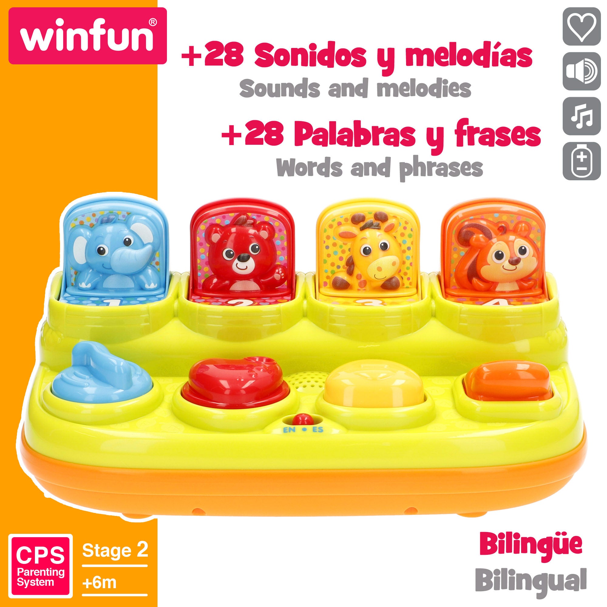 Winfun Juguete interactivo animales saltarines bilingüe con sonido