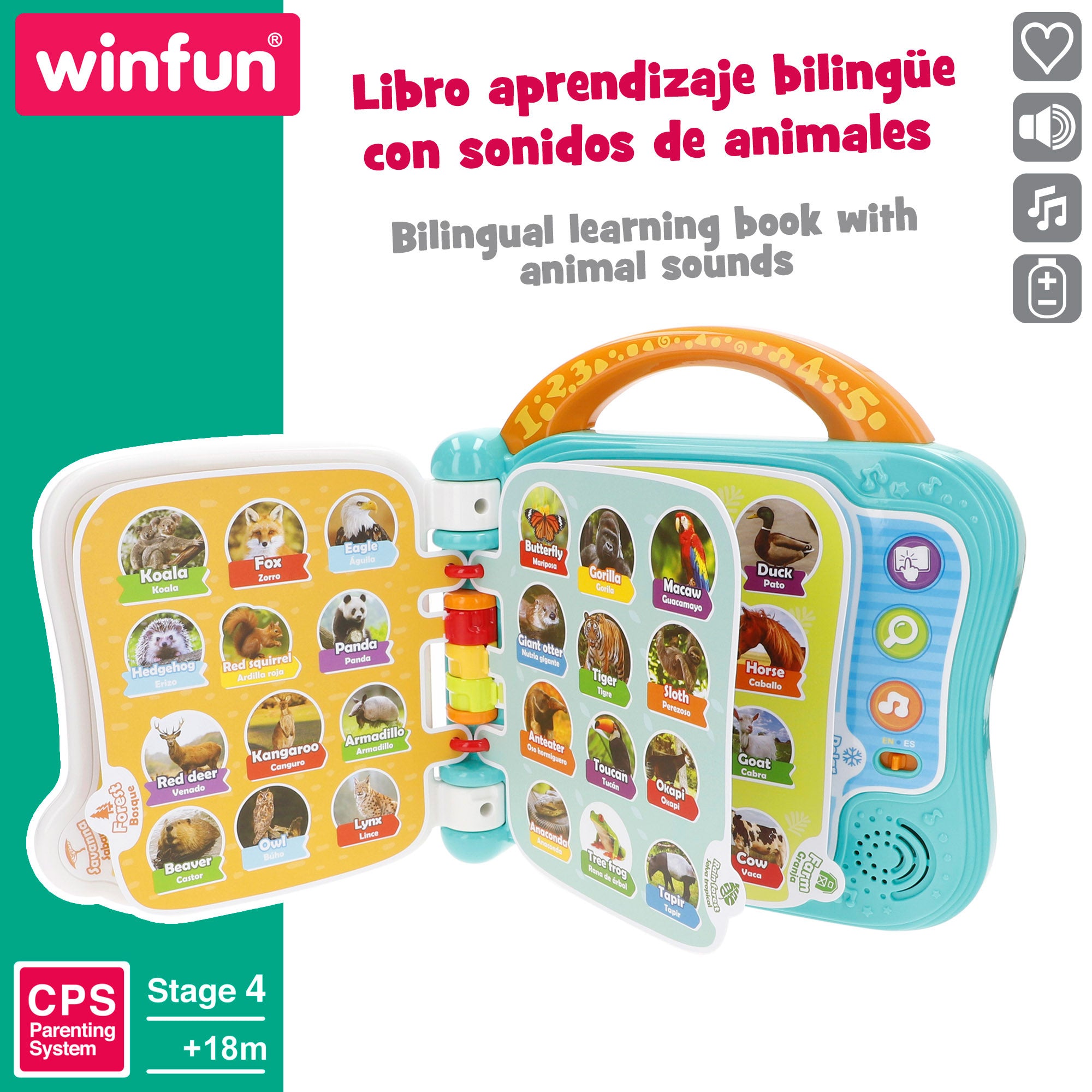 Winfun Libro infantil aprendizaje bilingüe 101 animales