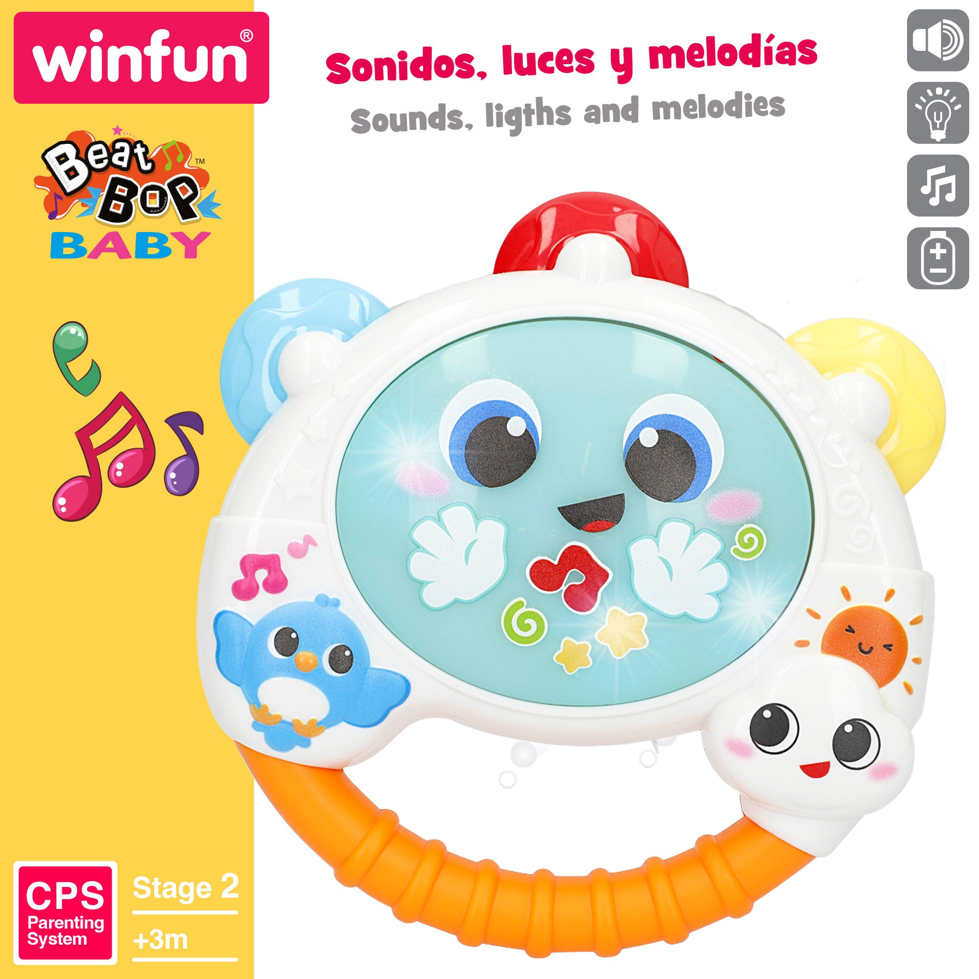 Winfun Pandereta infantil y sonajero con luz y sonido