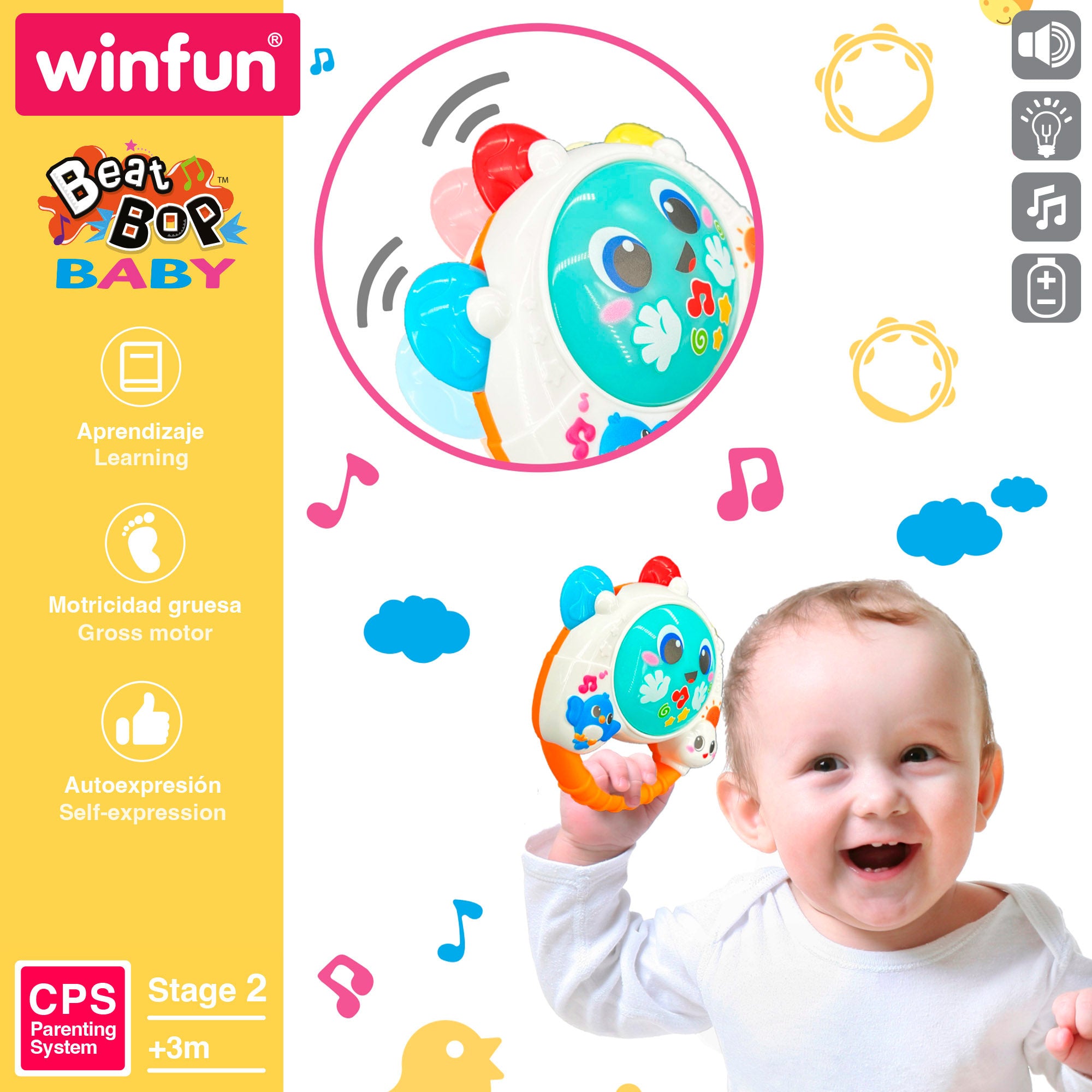 Winfun Pandereta infantil y sonajero con luz y sonido