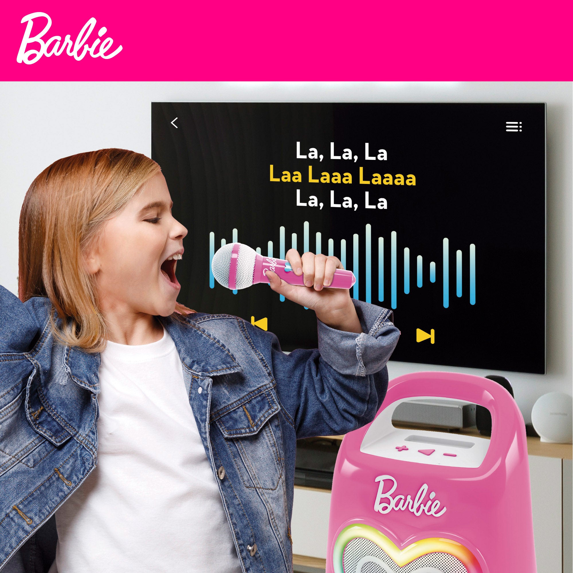 Barbie Altavoz karaoke portátil para niños con micrófono