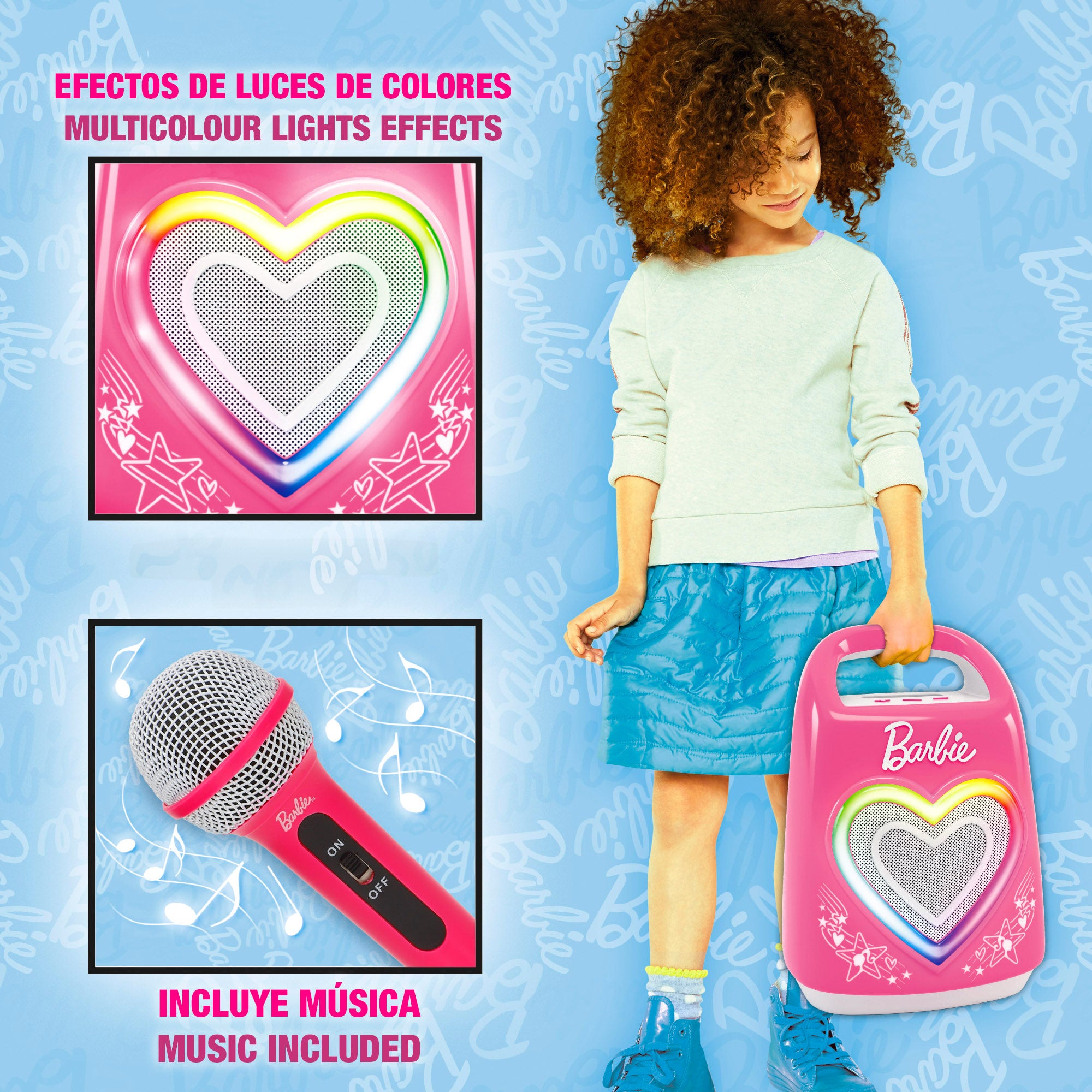 Barbie Altavoz karaoke portátil para niños con micrófono