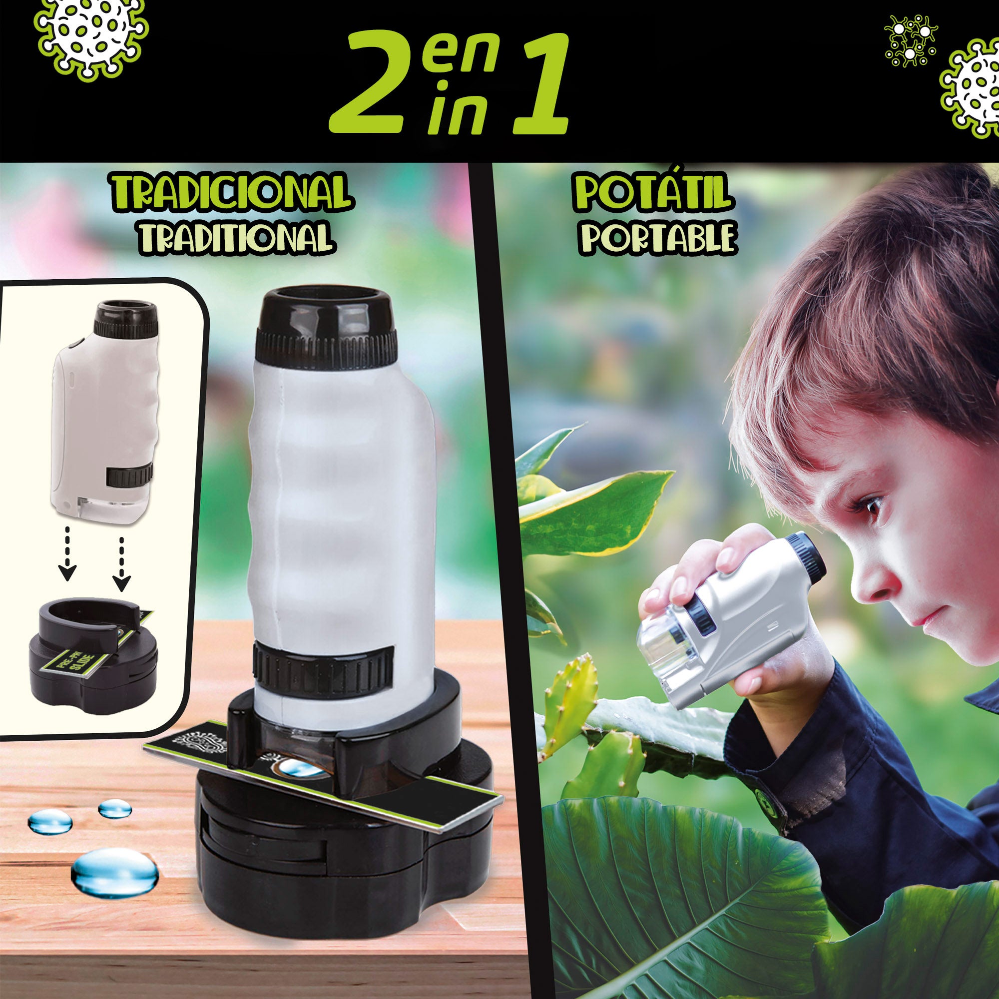 Lisciani Micro Microscopio para niños portátil, pequeño y ligero 2 en 1