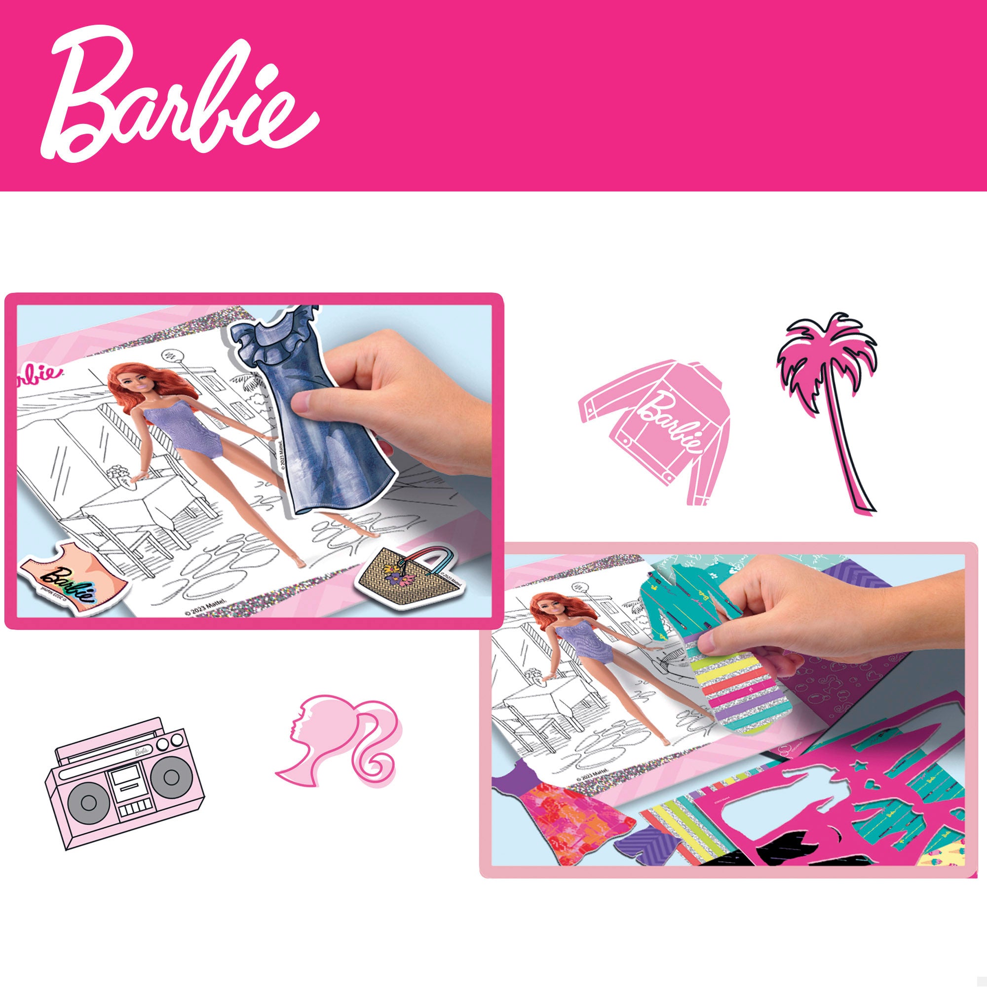 Barbie Fashion Studio diseña, pega y colorea