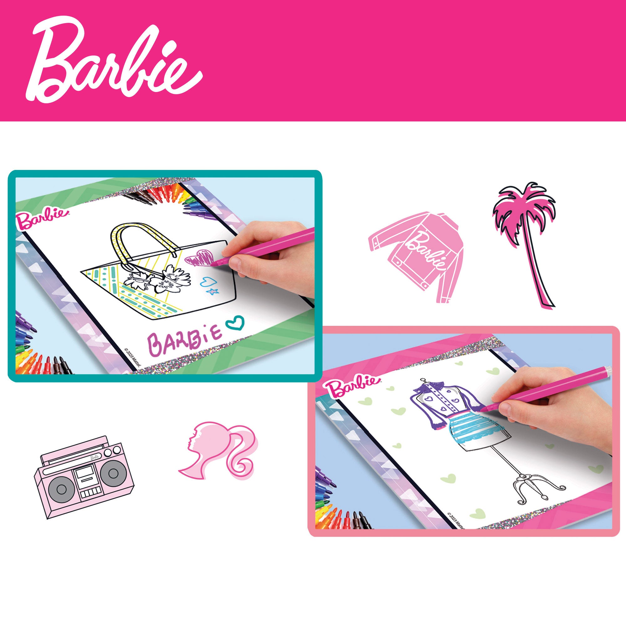 Barbie Fashion Studio diseña, pega y colorea