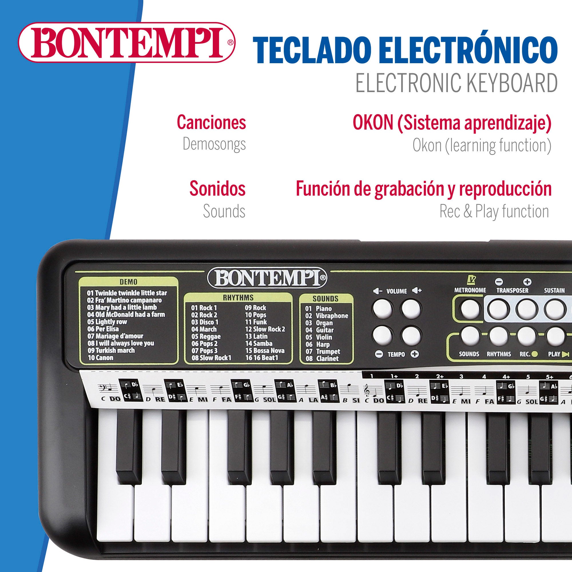 Teclado piano electrónico 37 teclas para niños Bontempi