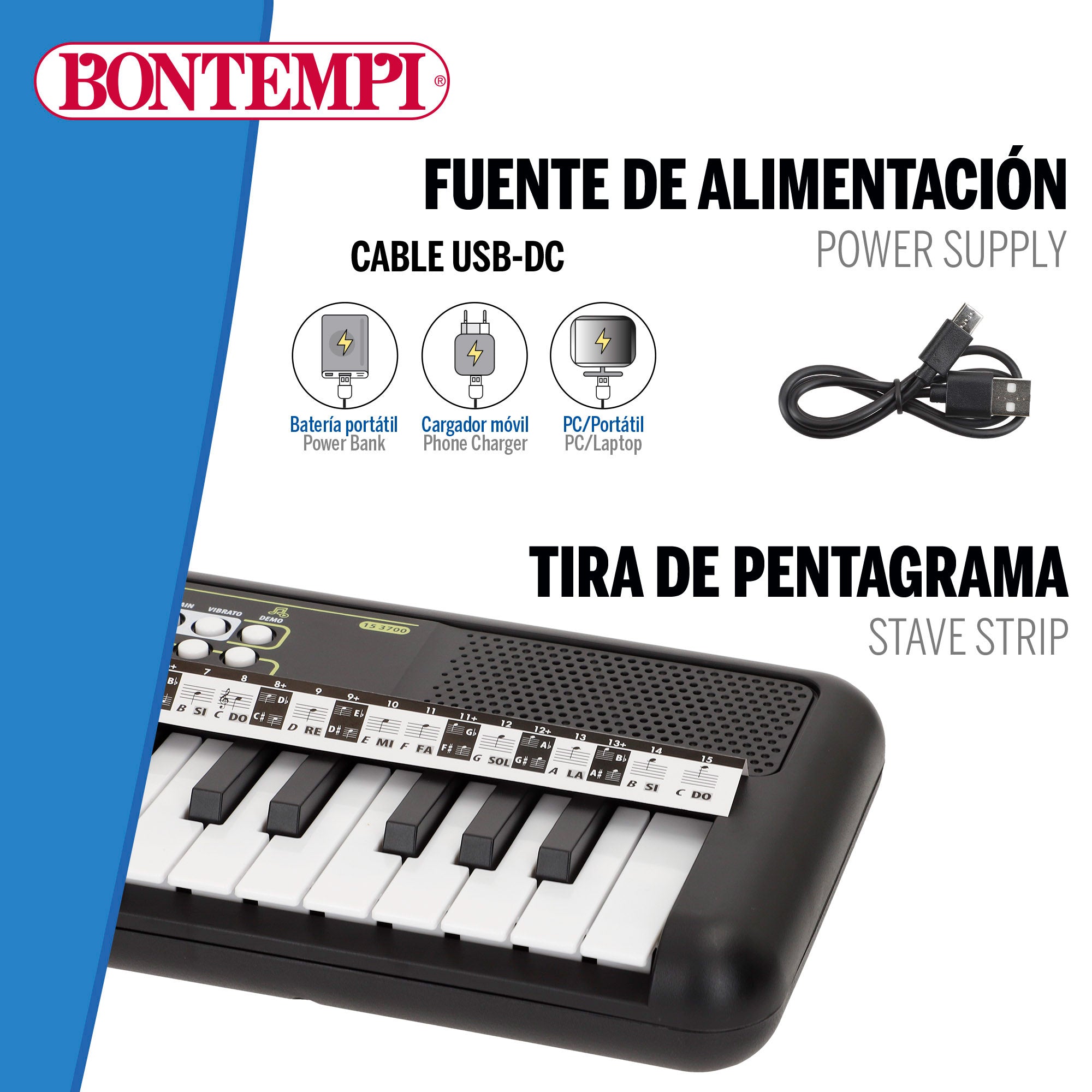 Teclado piano electrónico 37 teclas para niños Bontempi