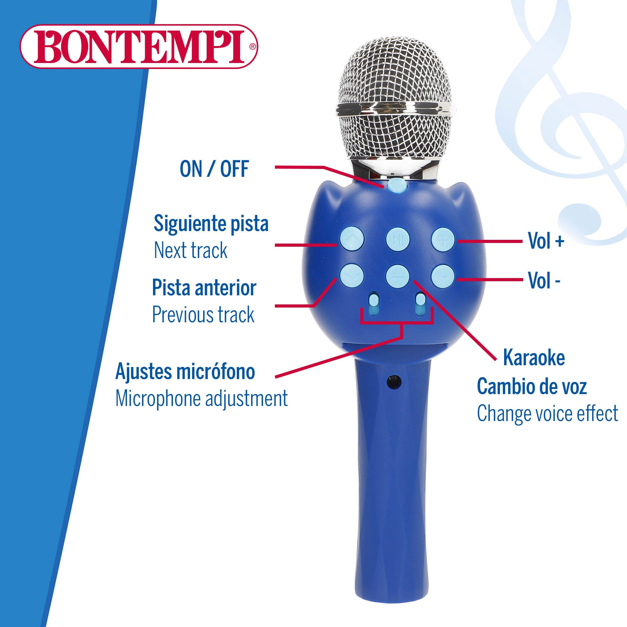 Micrófono infantil inalámbrico azul con altavoz Bontempi