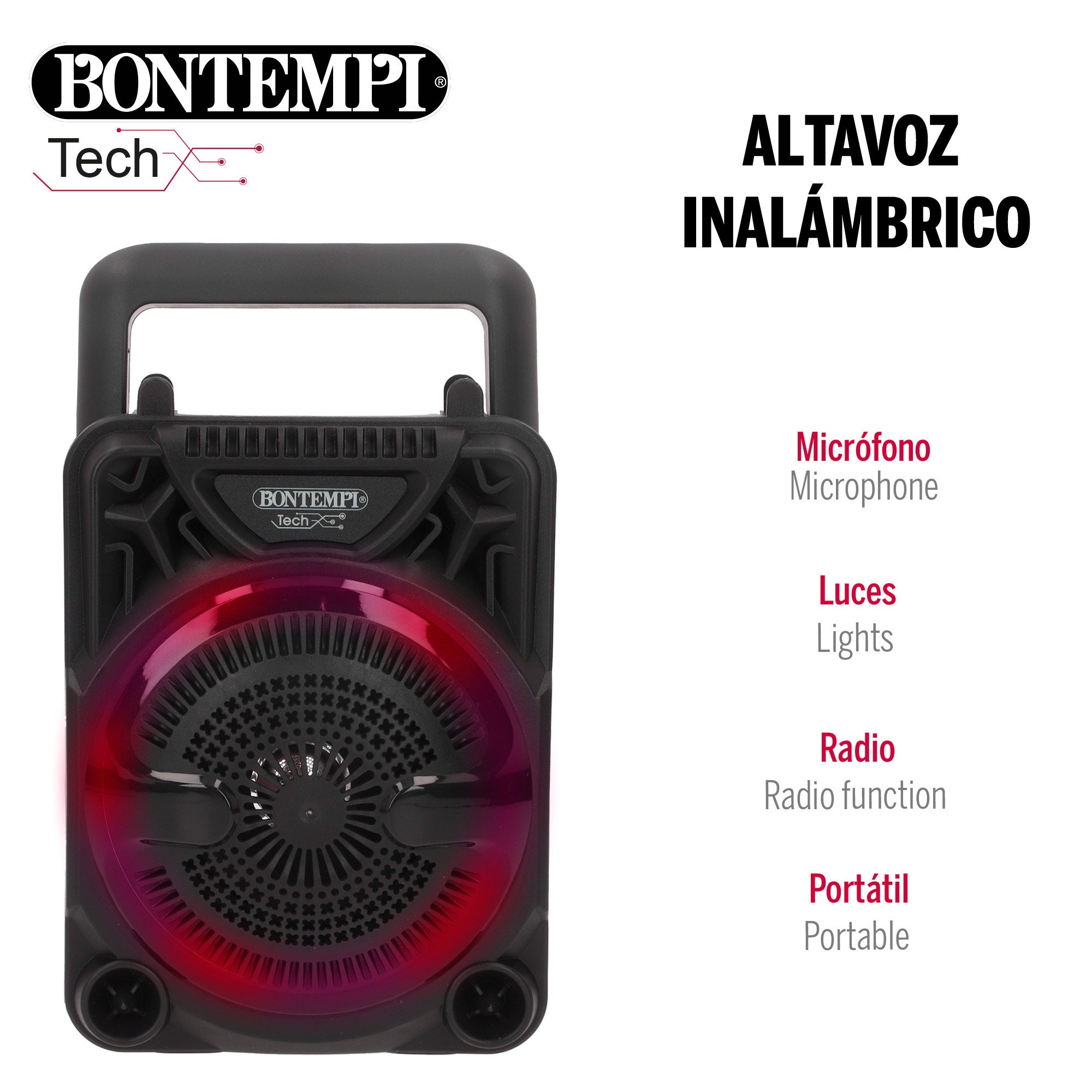 Mini altavoz inalámbrico con micrófono y luces 11,5x10x18 cm Bontempi
