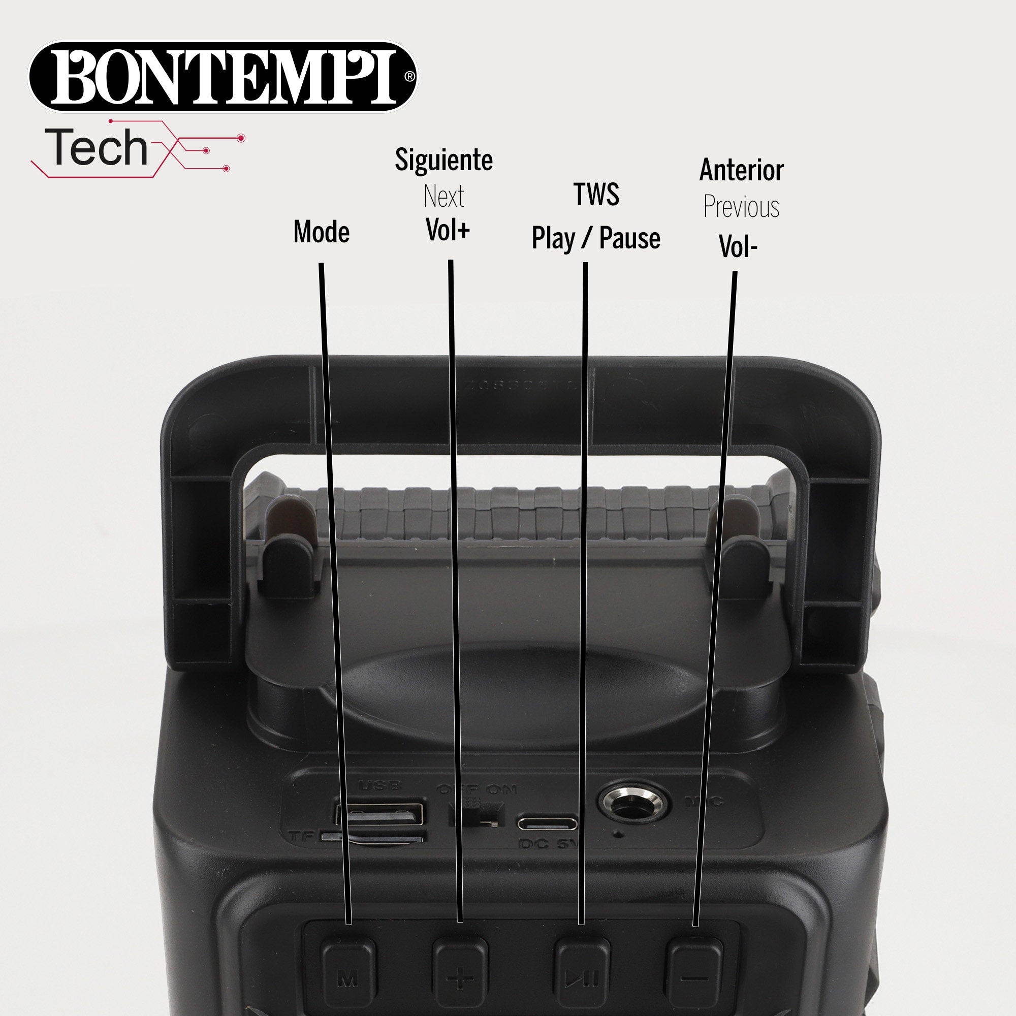 Mini altavoz inalámbrico con micrófono y luces 11,5x10x18 cm Bontempi
