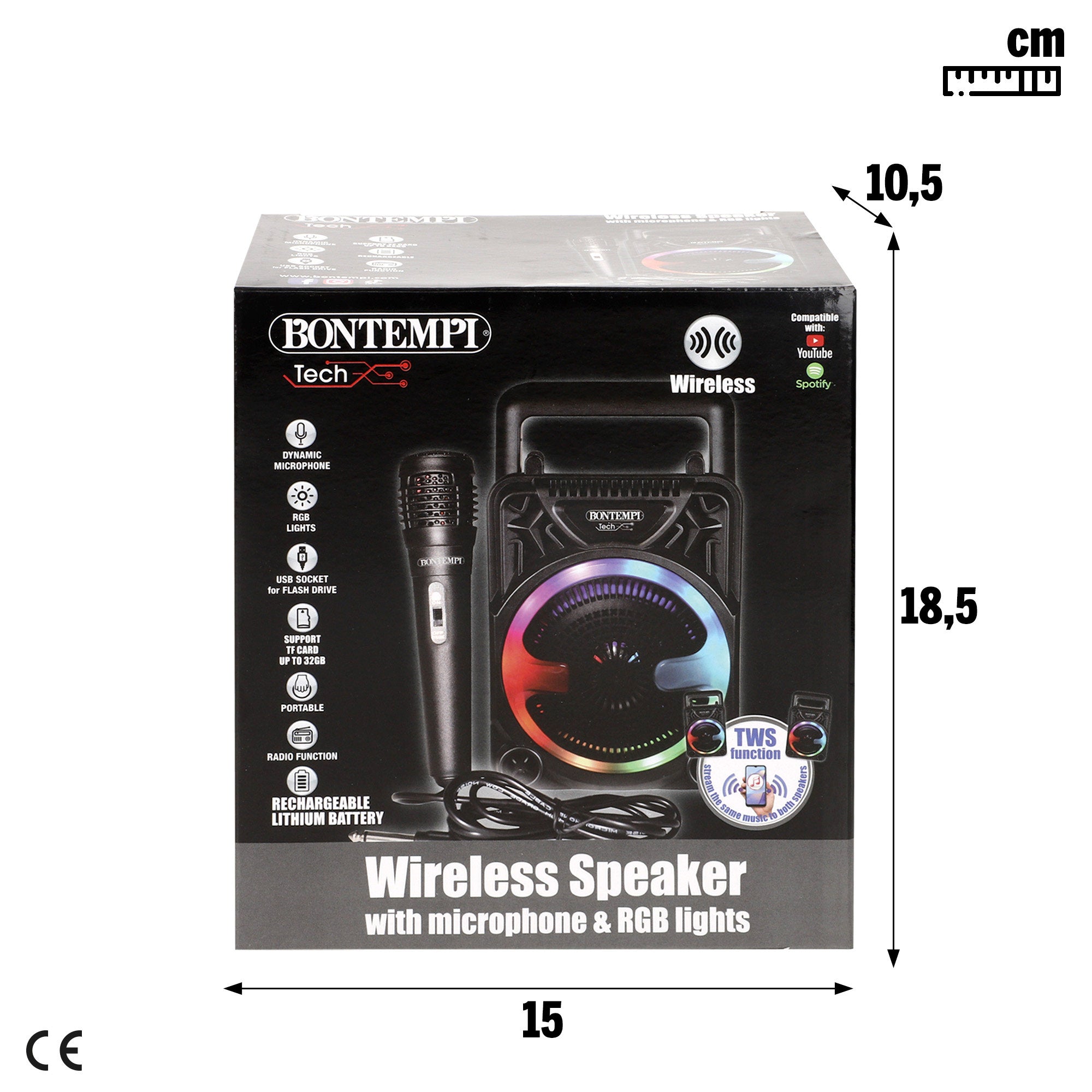 Mini altavoz inalámbrico con micrófono y luces 11,5x10x18 cm Bontempi
