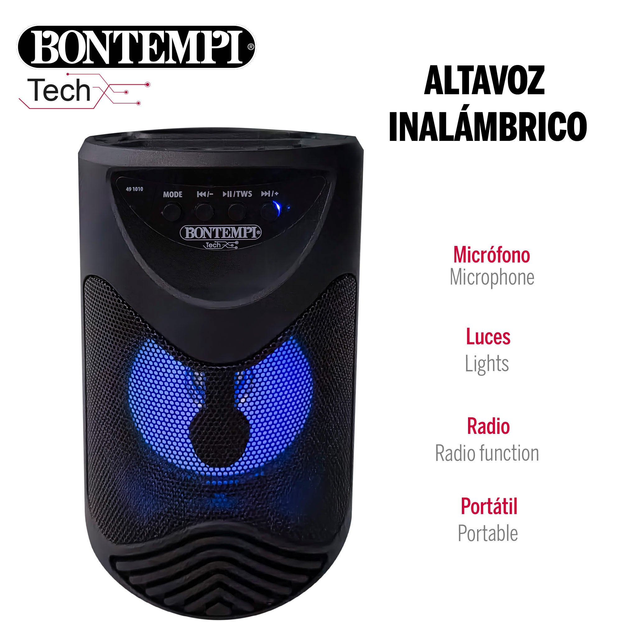 Altavoz inalámbrico con micrófono y luces Ø12x18 cm Bontempi
