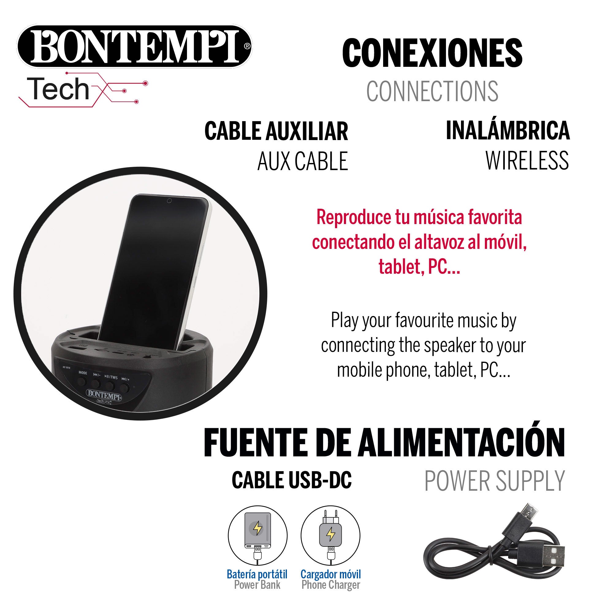 Altavoz inalámbrico con micrófono y luces Ø12x18 cm Bontempi