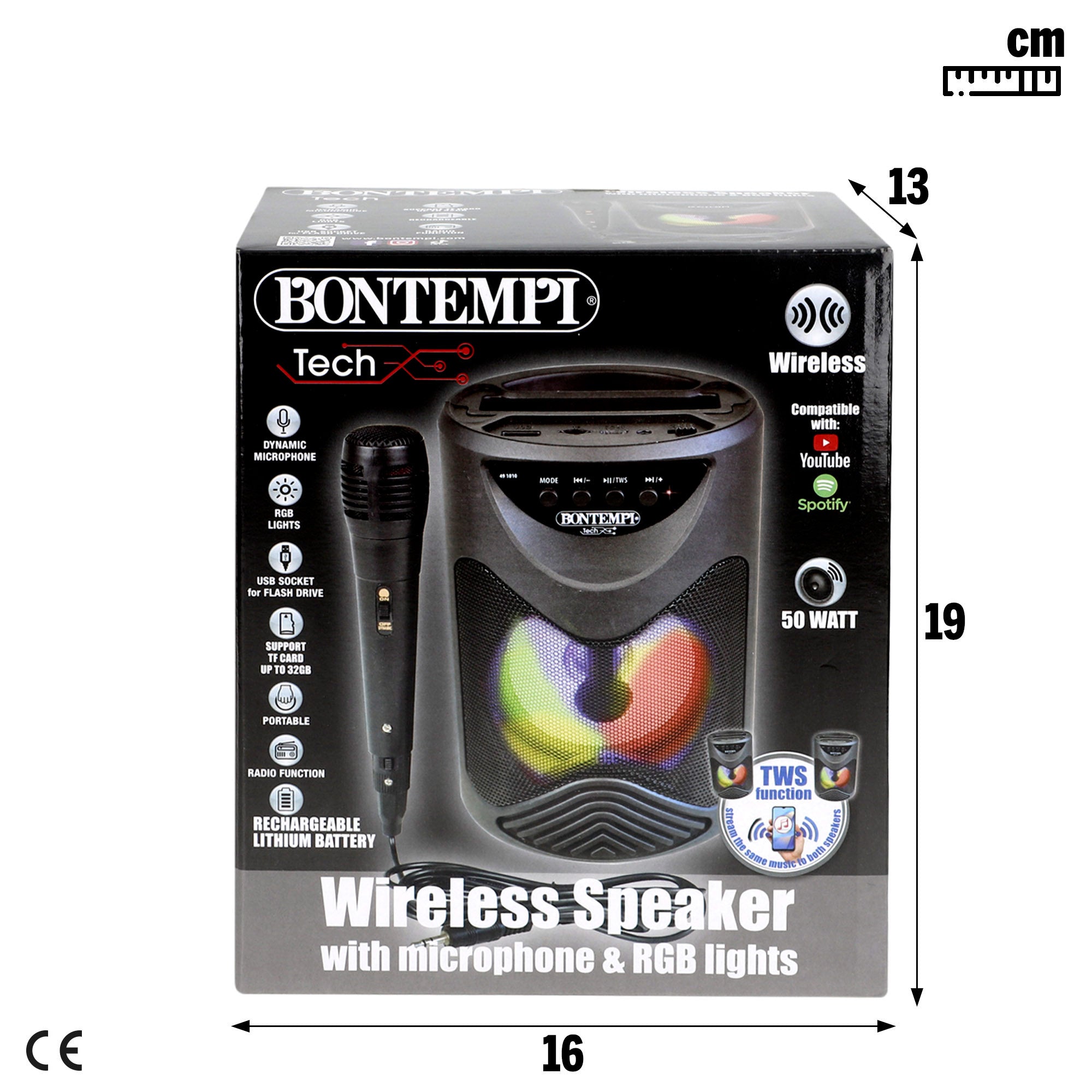 Altavoz inalámbrico con micrófono y luces Ø12x18 cm Bontempi