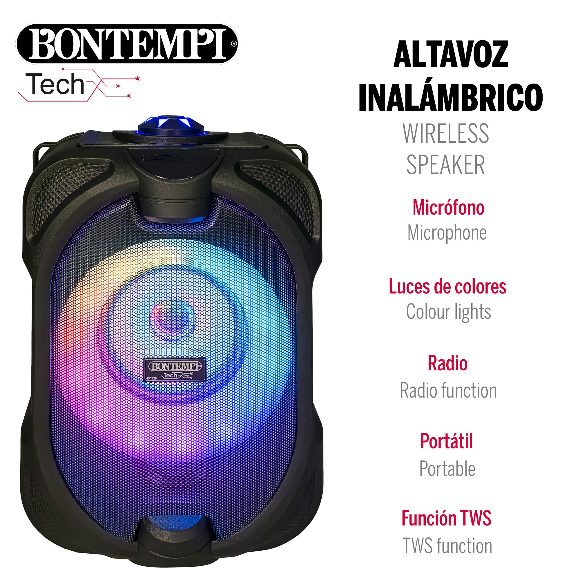 Altavoz inalámbrico con micrófono y luces 19x15x16 cm Bontempi