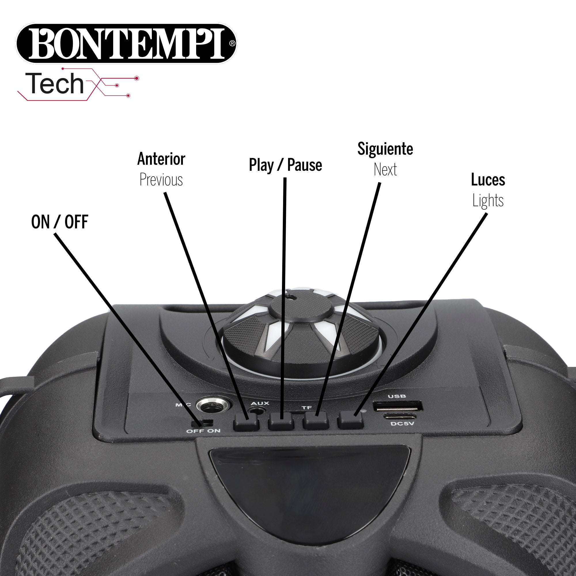 Altavoz inalámbrico con micrófono y luces 19x15x16 cm Bontempi