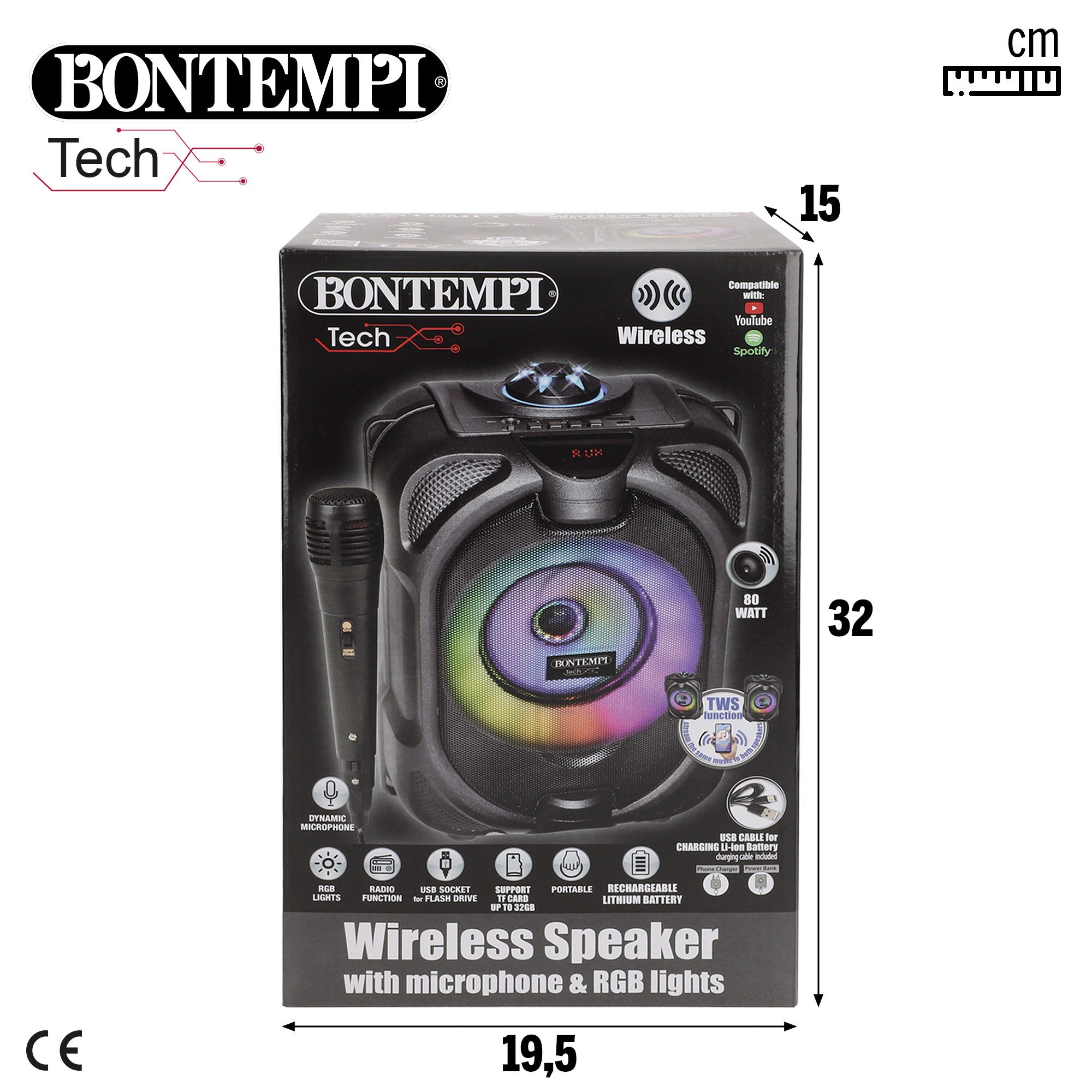 Altavoz inalámbrico con micrófono y luces 19x15x16 cm Bontempi