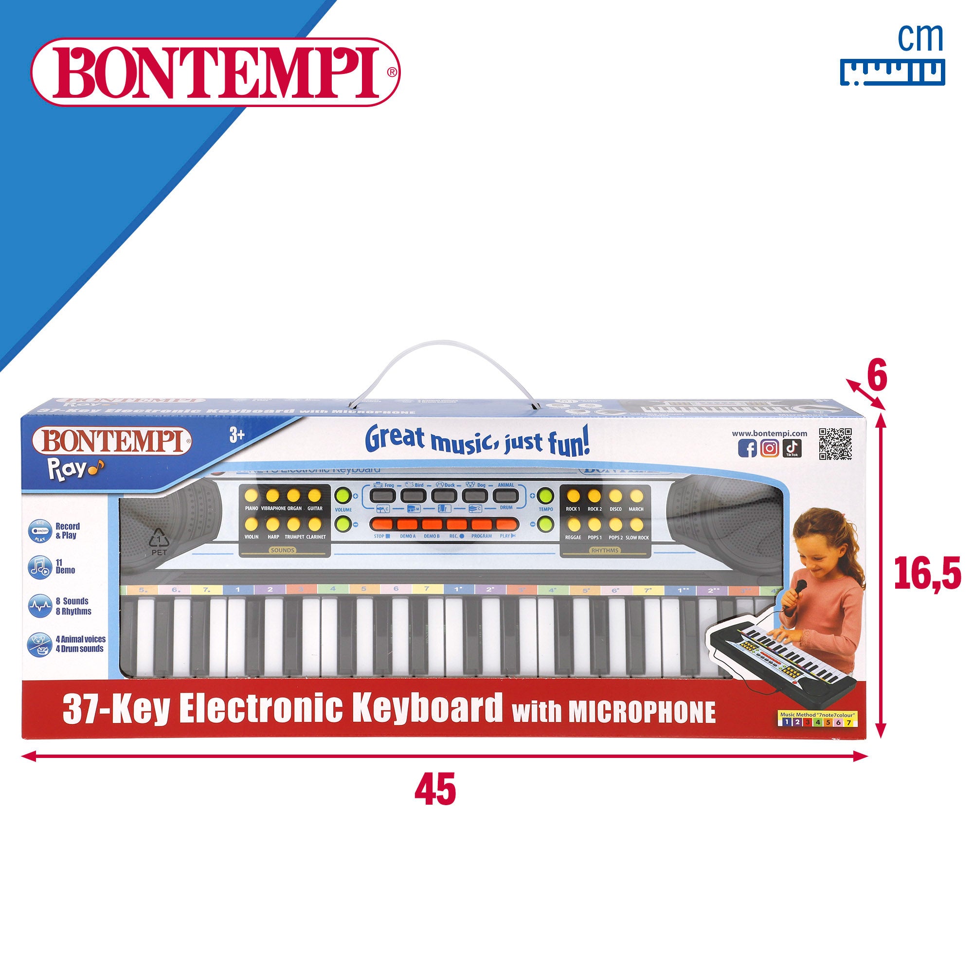 Teclado piano electrónico con micrófono 37 teclas para niños Bontempi