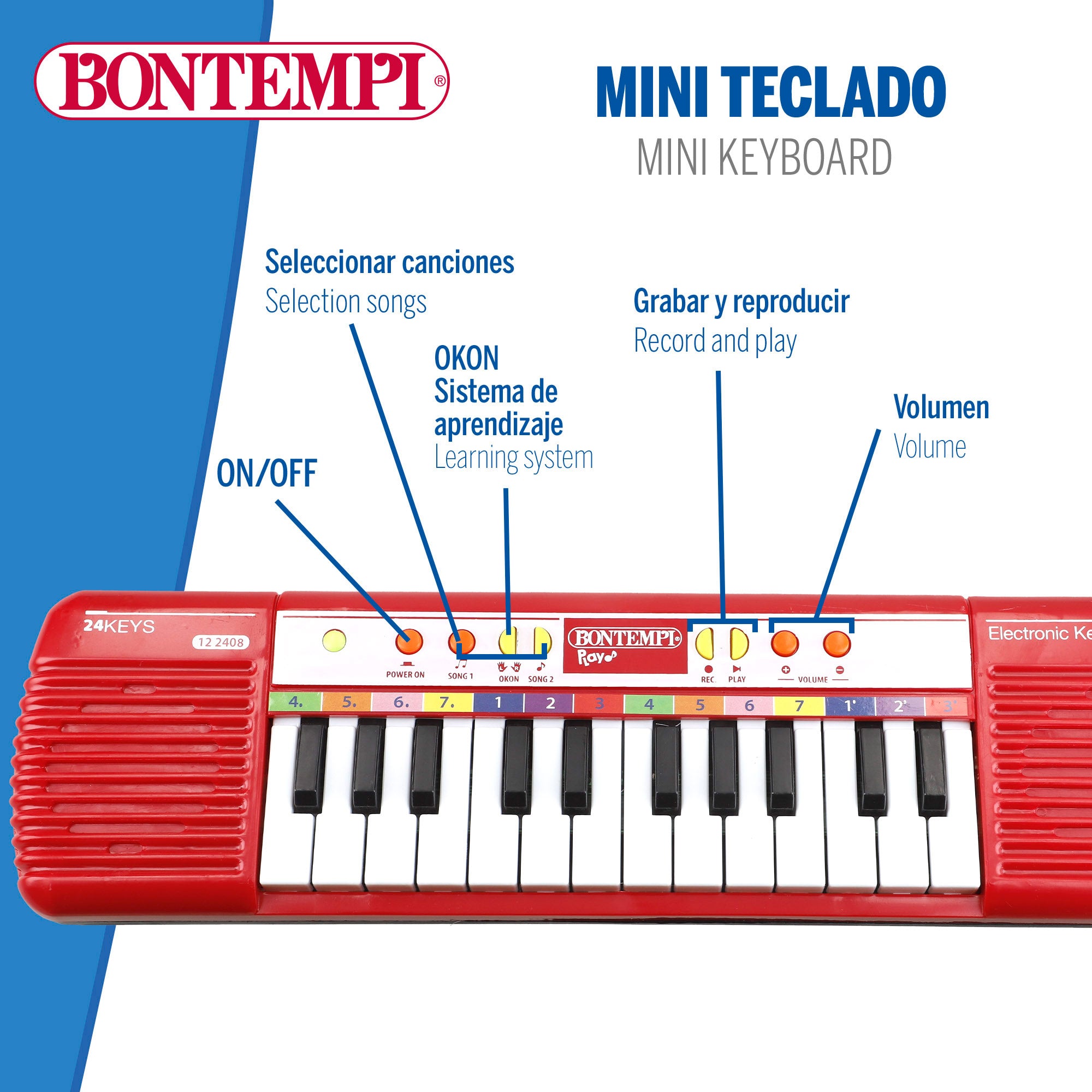 Teclado electrónico juguete 24 teclas con micrófono inalámbrico Bontempi