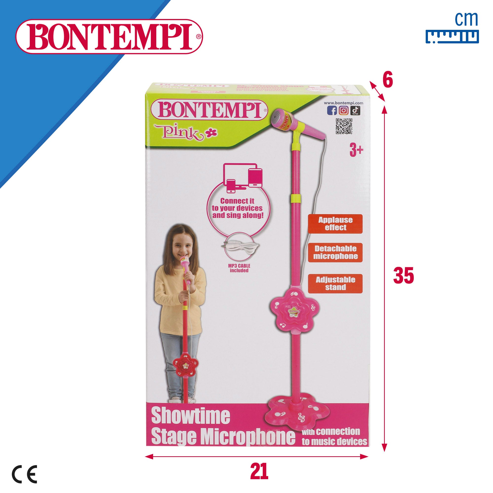 Micrófono de escenario juguete regulable fucsia Bontempi
