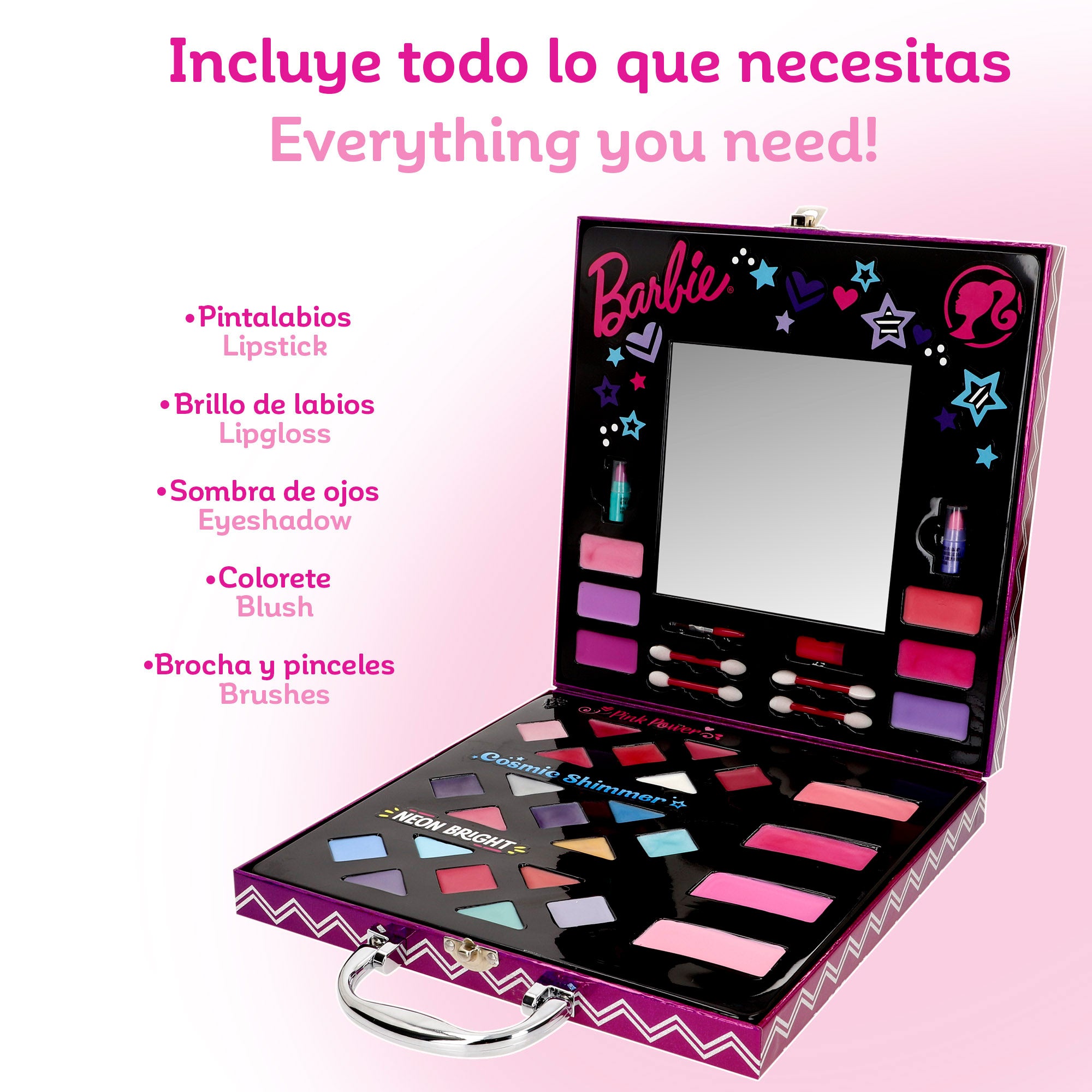 Barbie Maletín de maquillaje para niñas con espejo