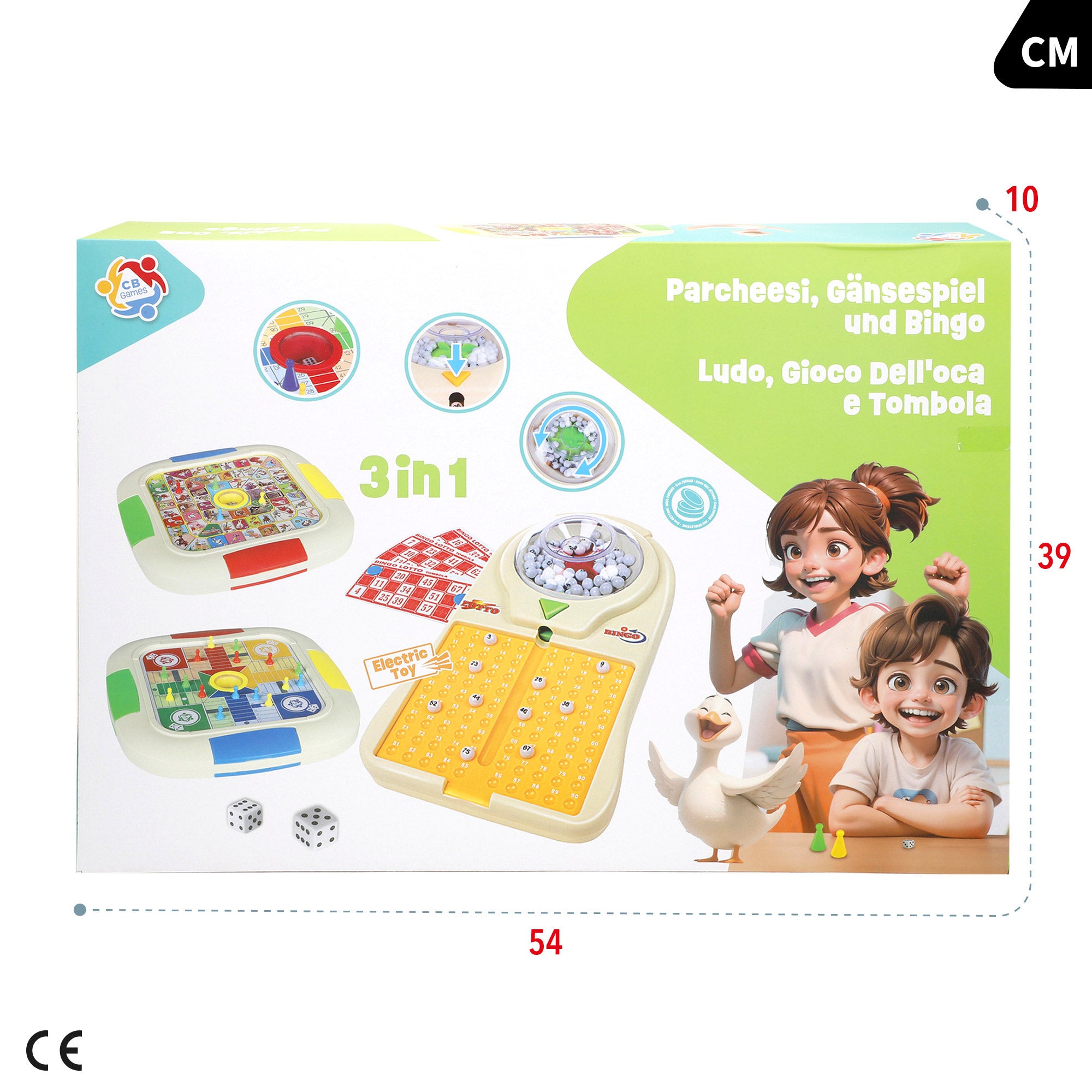 Set 3 juegos de mesa: parchís, oca y bingo CB Games