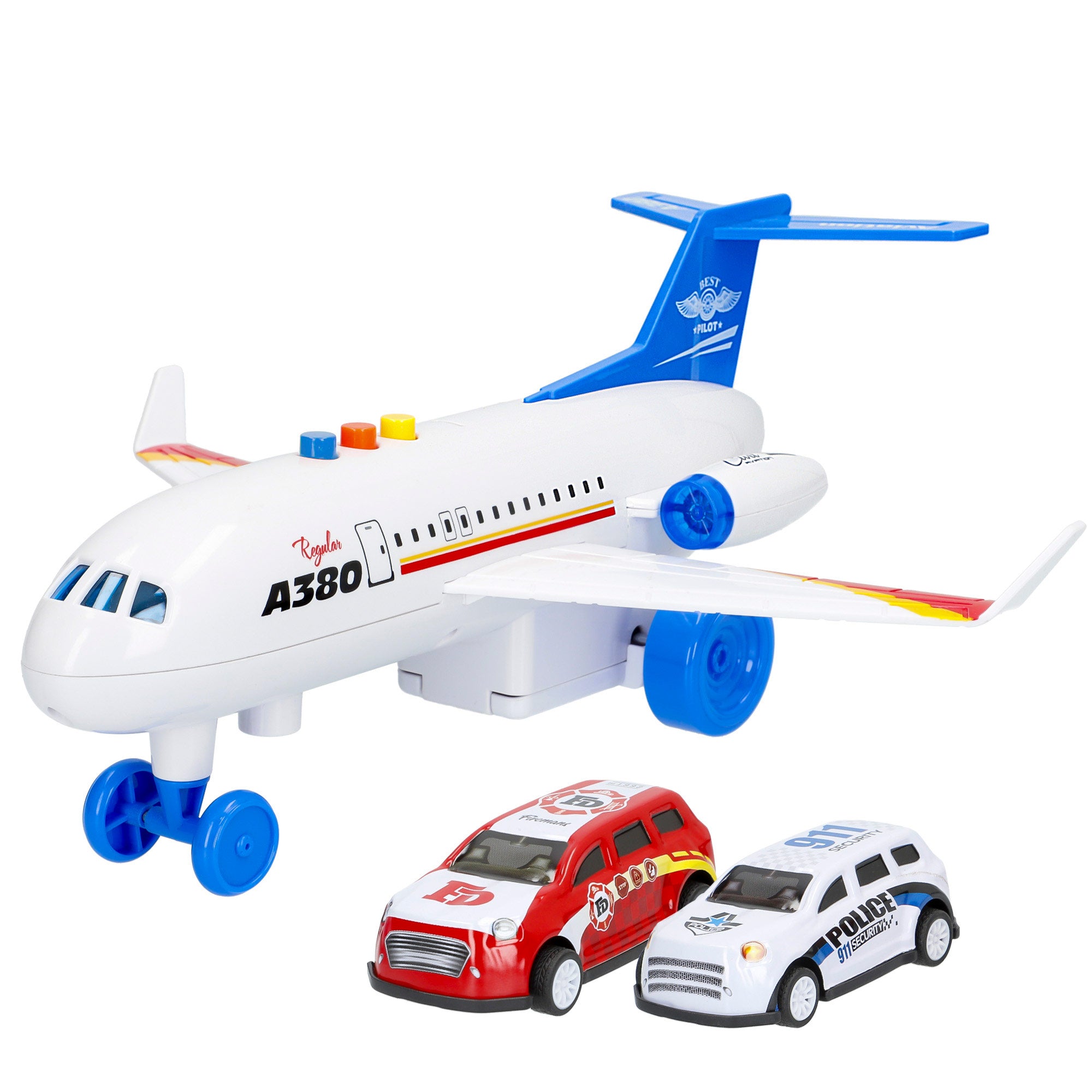 Set avión juguete con luz y sonido + coches metal Speed & Go