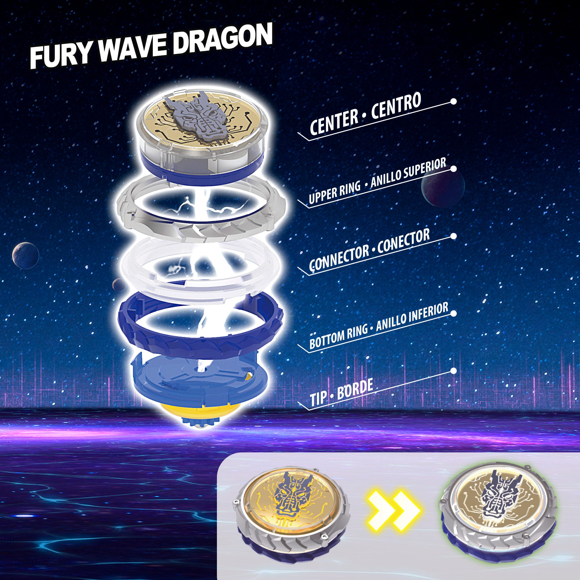 Infinity Nado Peonza con lanzador espada Pack Fury Wave Dragon