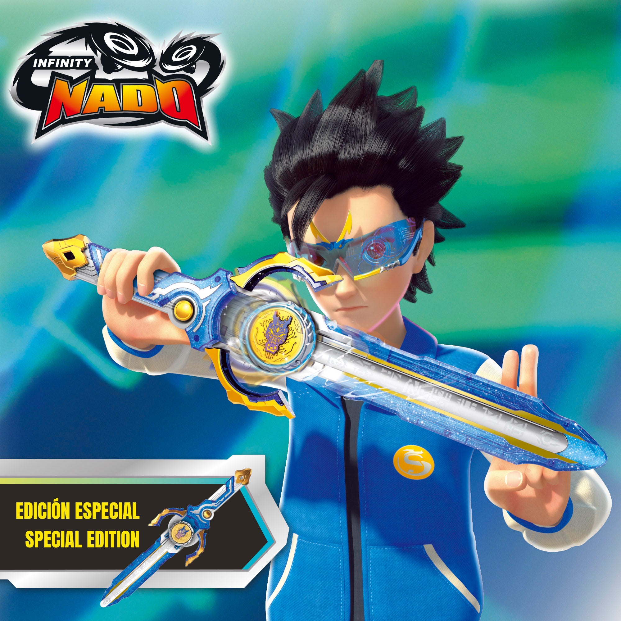 Infinity Nado Set gafas hiperdimensión, espada y peonza Dragón de Agua
