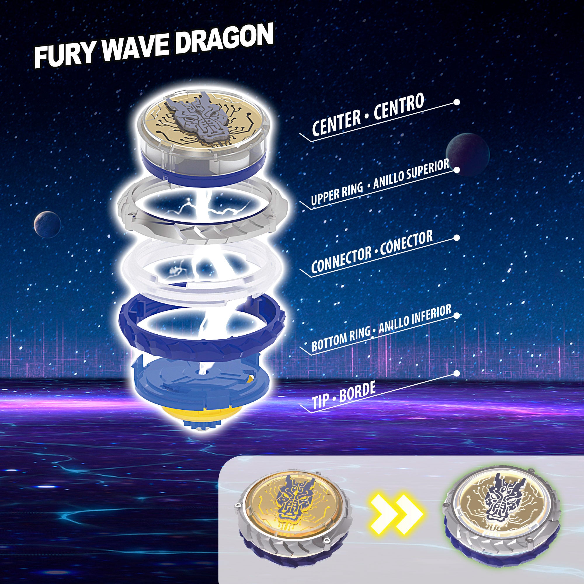 Infinity Nado Set gafas hiperdimensión, espada y peonza Dragón de Agua