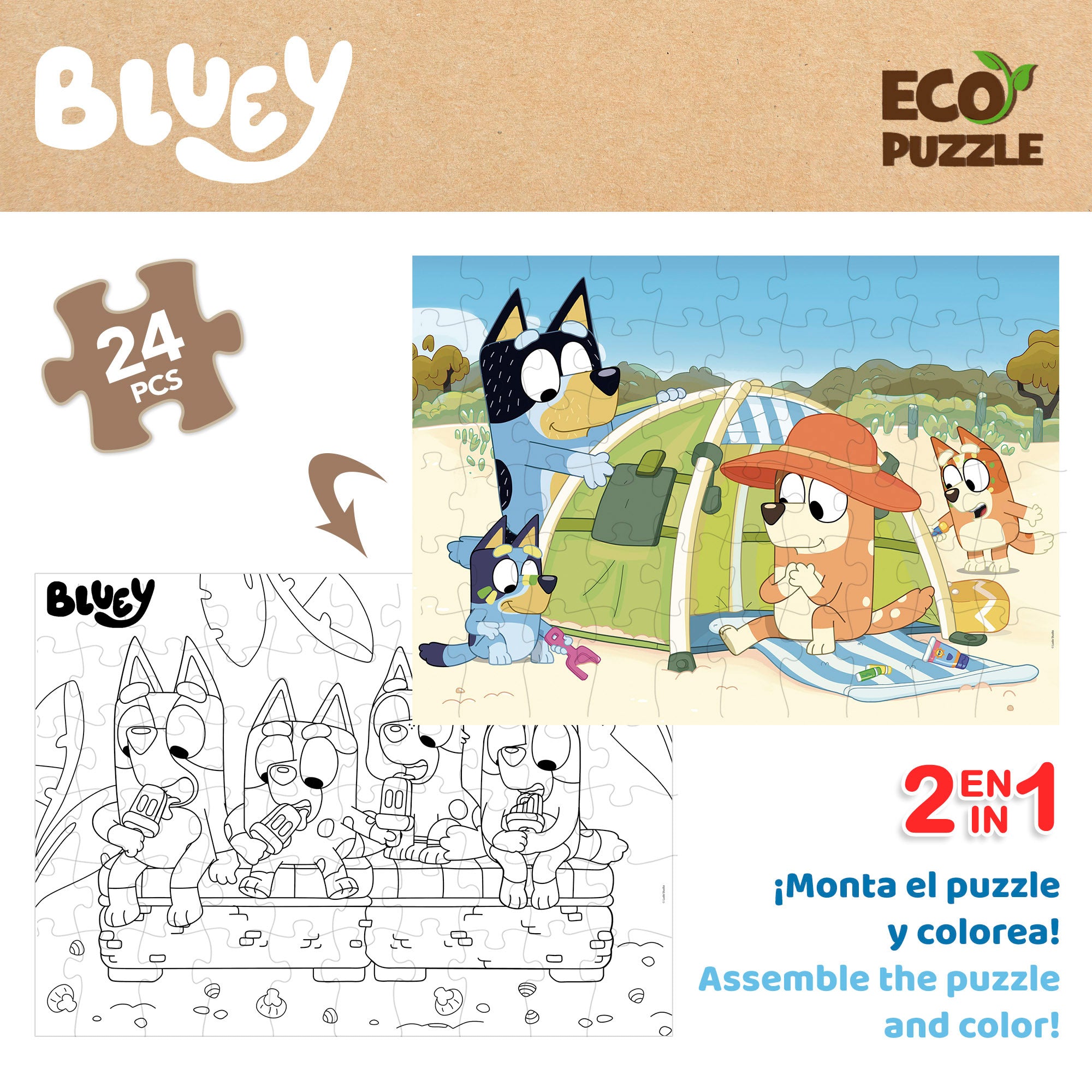 Bluey Puzzle ECO doble cara para colorear 24 piezas XL