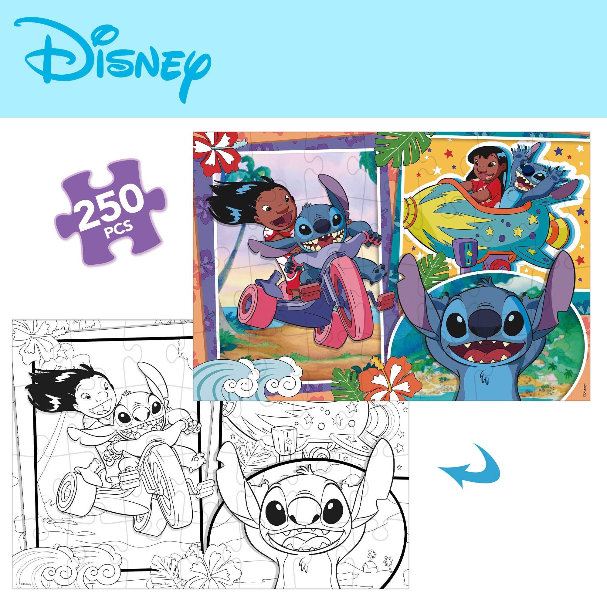 Disney Stitch Puzzle doble cara para colorear 250 piezas