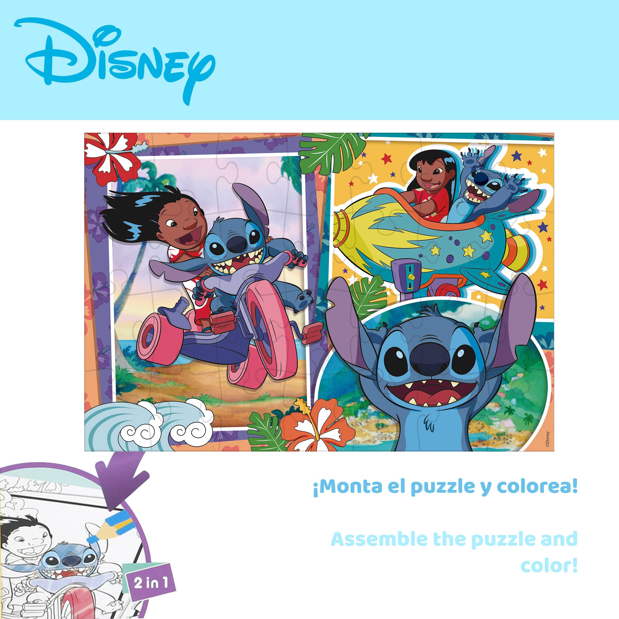 Disney Stitch Puzzle doble cara para colorear 250 piezas
