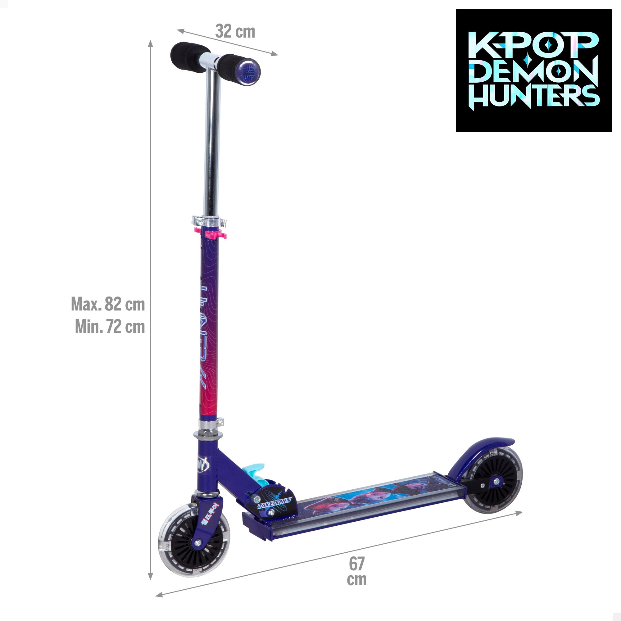 KPop Demon Hunters Patinete plegable 2 ruedas máx.50 kg con luces
