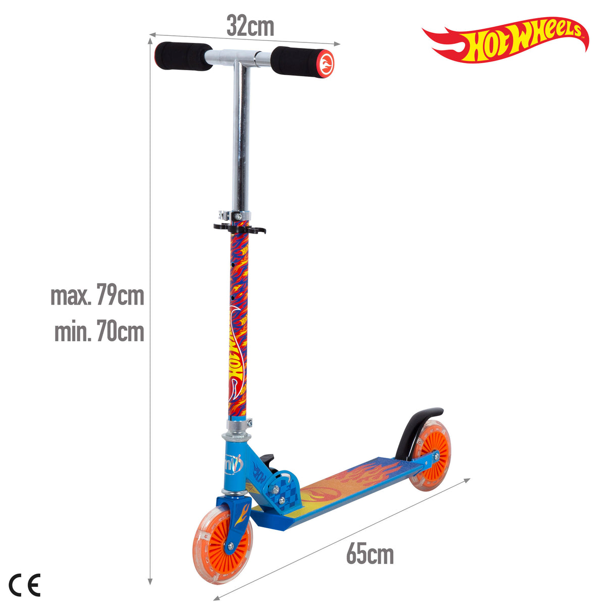 Hot Wheels Patinete 2 ruedas plegable con luces y manillar ajustable