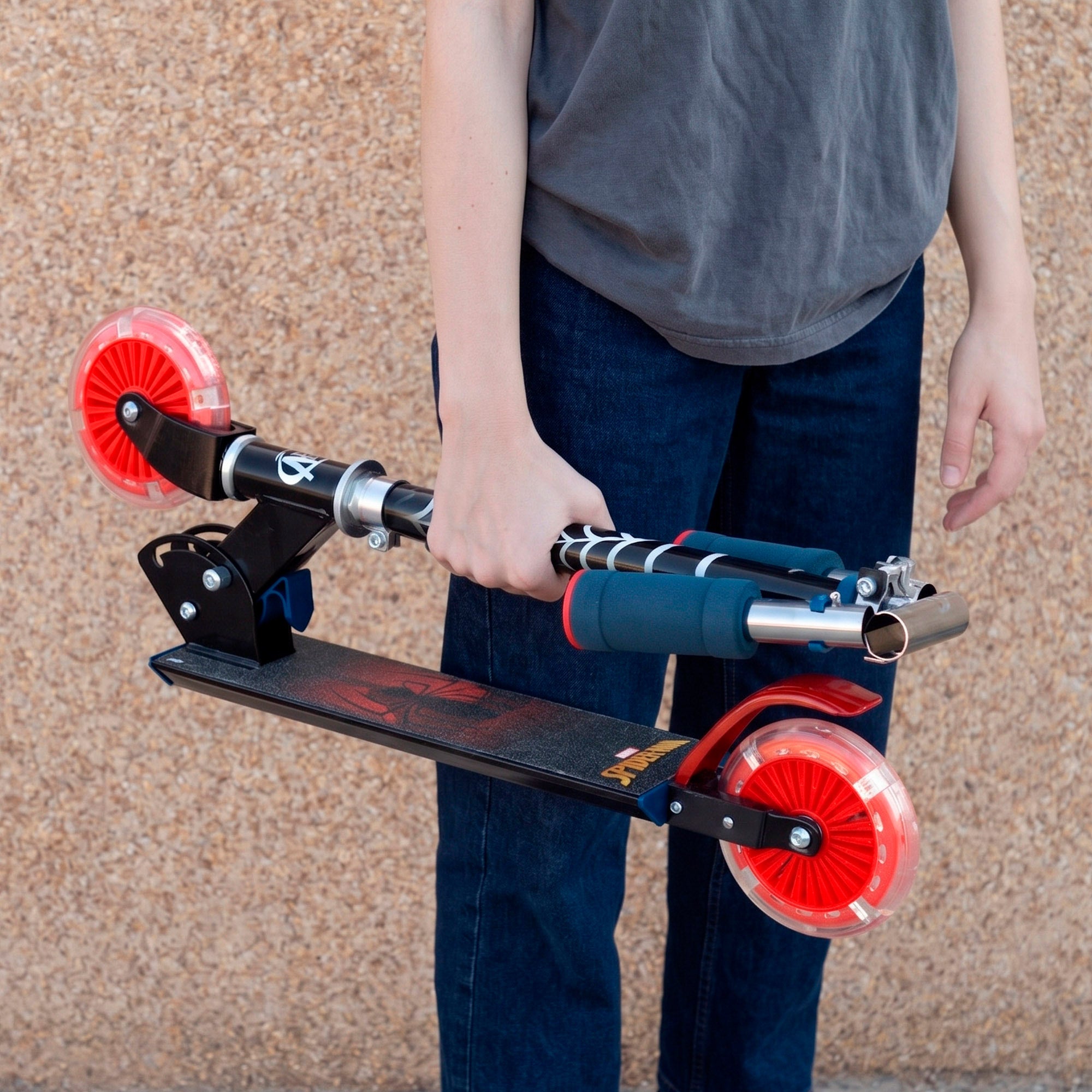 Spiderman Patinete plegable 2 ruedas con luces 5 años