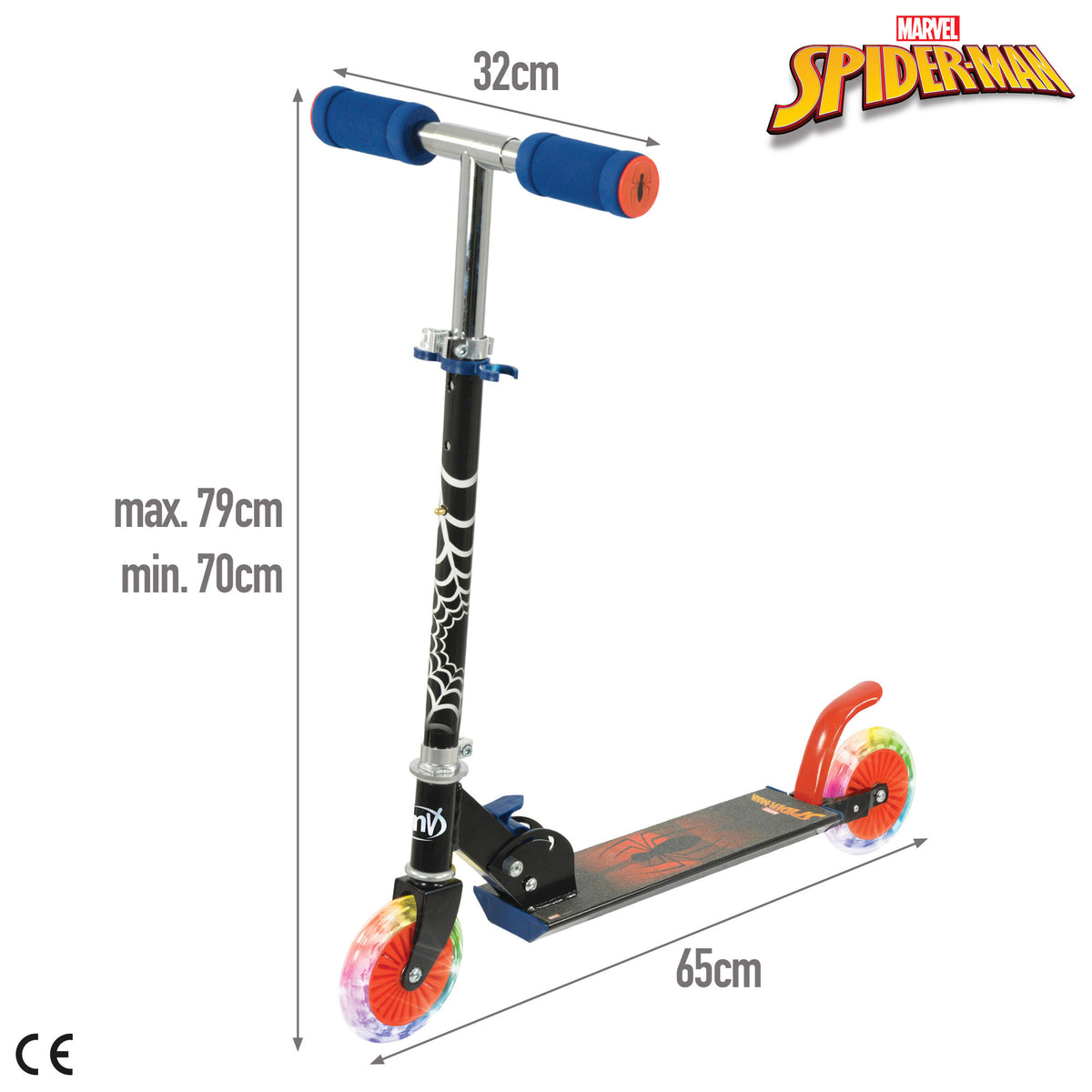 Spiderman Patinete plegable 2 ruedas con luces 5 años