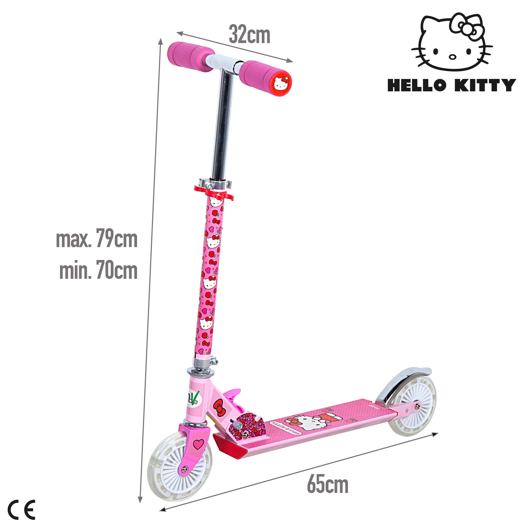 Hello Kitty Patinete plegable 2 ruedas con luces