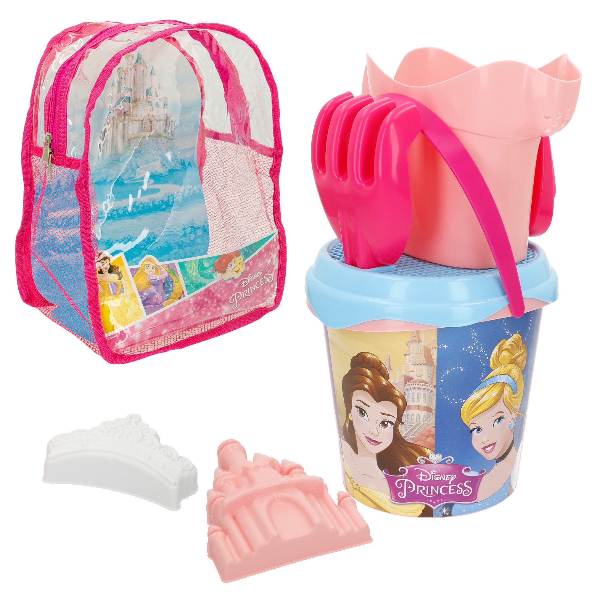 Disney Princess Set cubo de playa con accesorios y mochila transporte