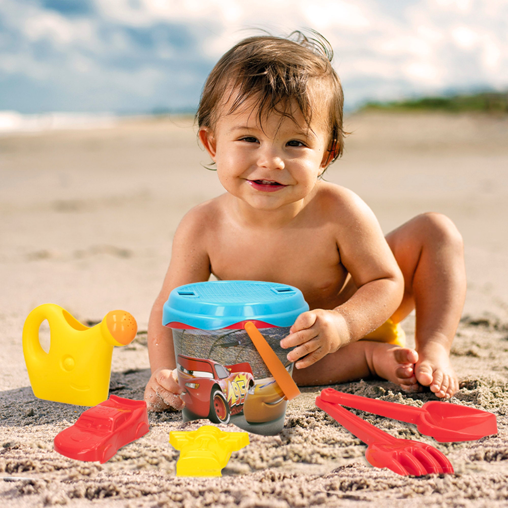 Cars Set cubo playa con accesorios y mochila transporte
