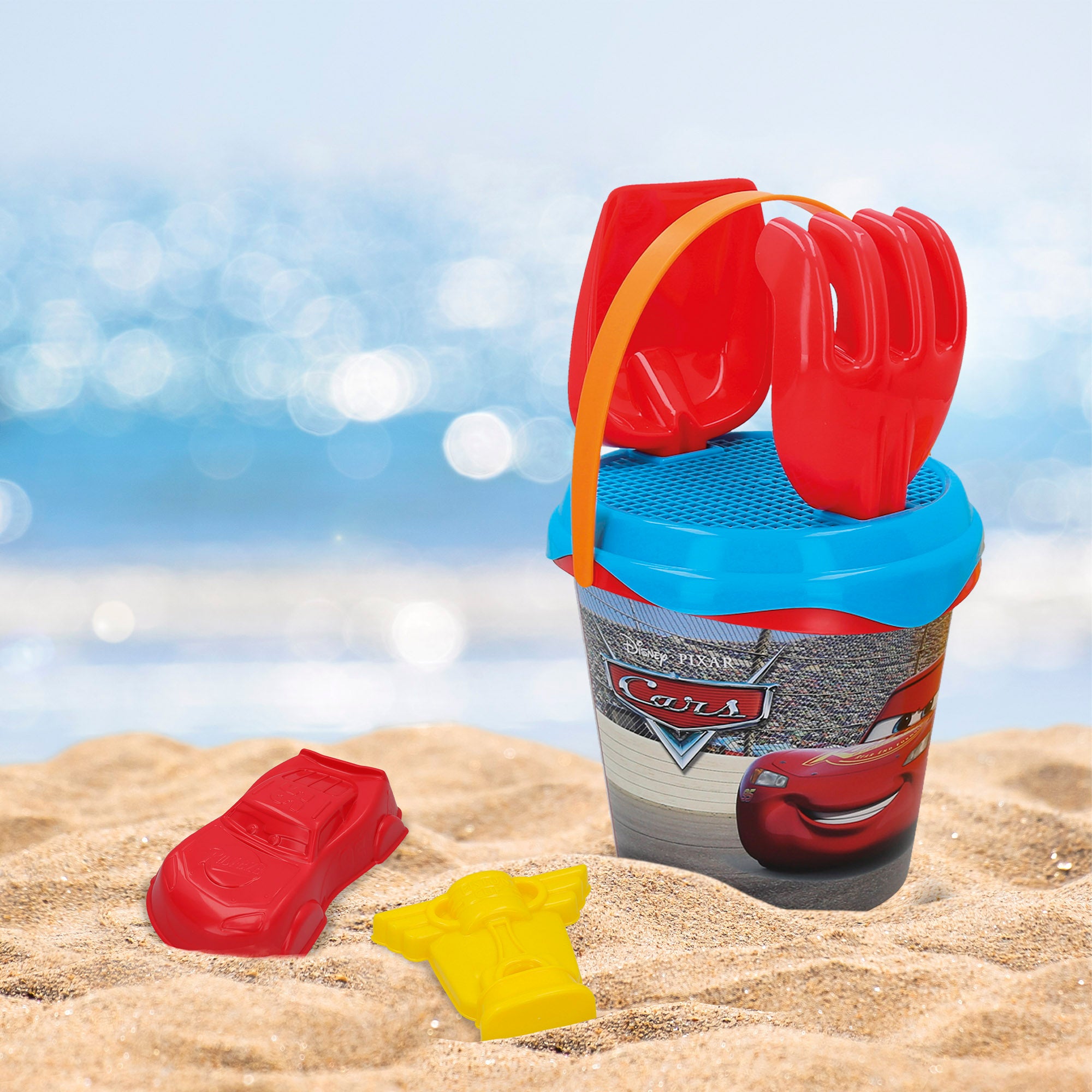 Cars Set cubo playa con accesorios y mochila transporte